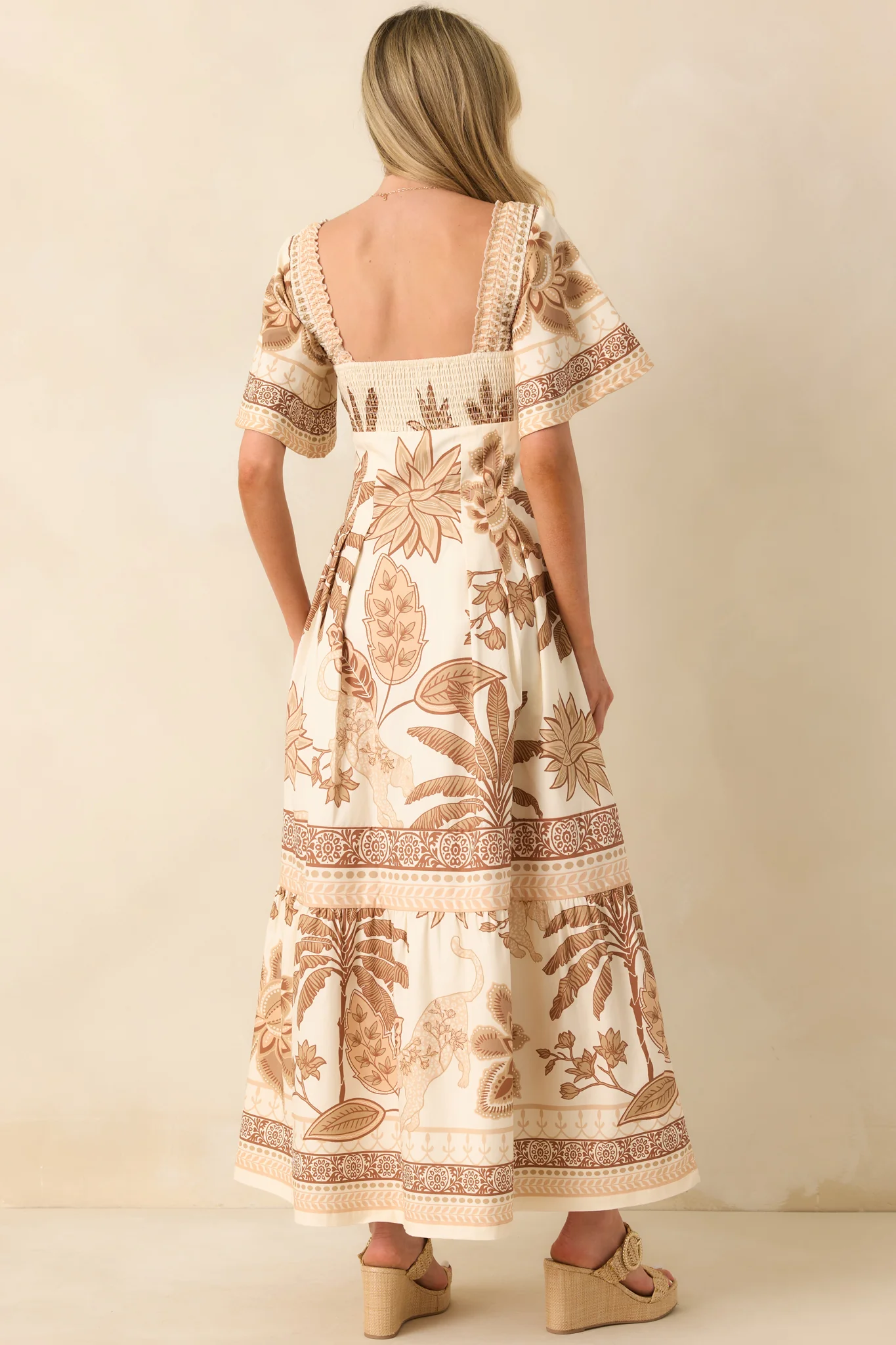 Aylaya Beige Multi Print Cotton Lisbon Maxi Dress