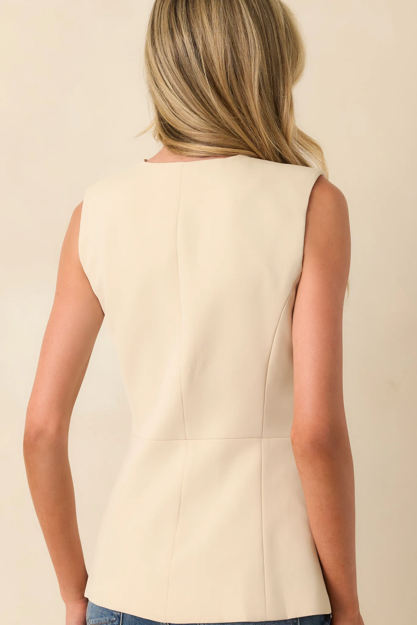 Like It's Nothing Ecru Beige Button Front Sleeveless Tailored Top