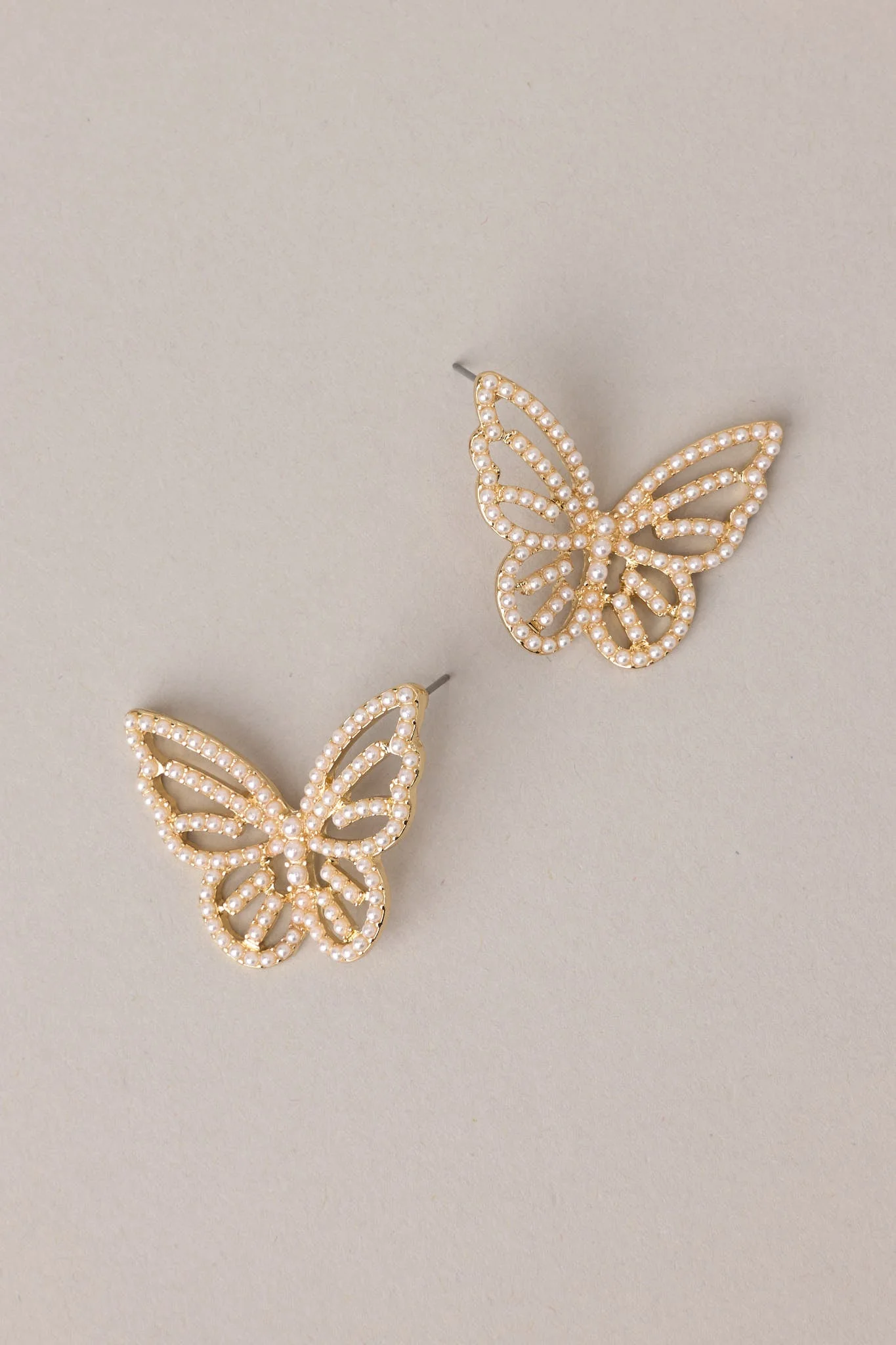 Graceful Flutter Gold Pearl Butterfly Earrings