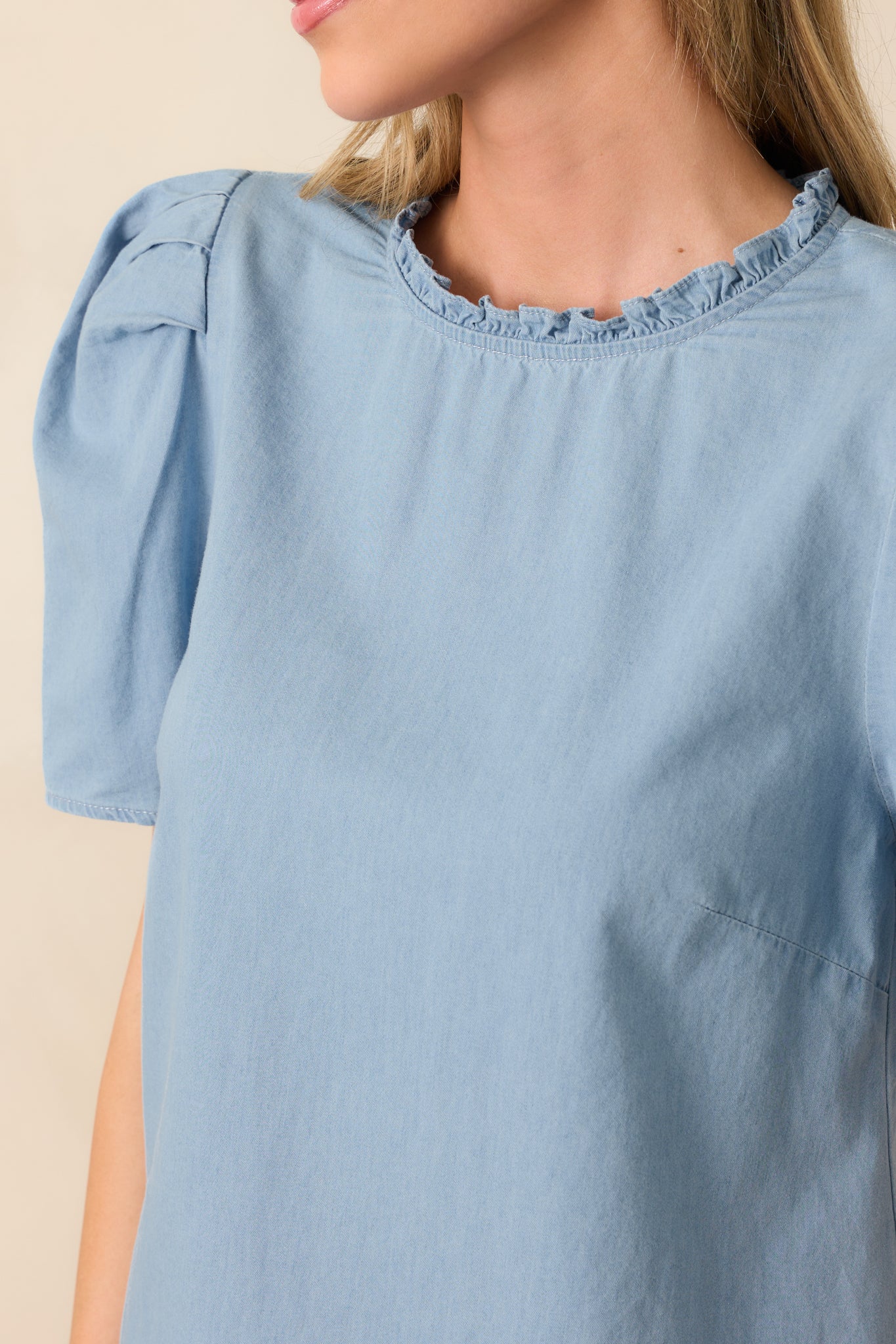 Through The Chaos Light Wash Chambray Cotton Top