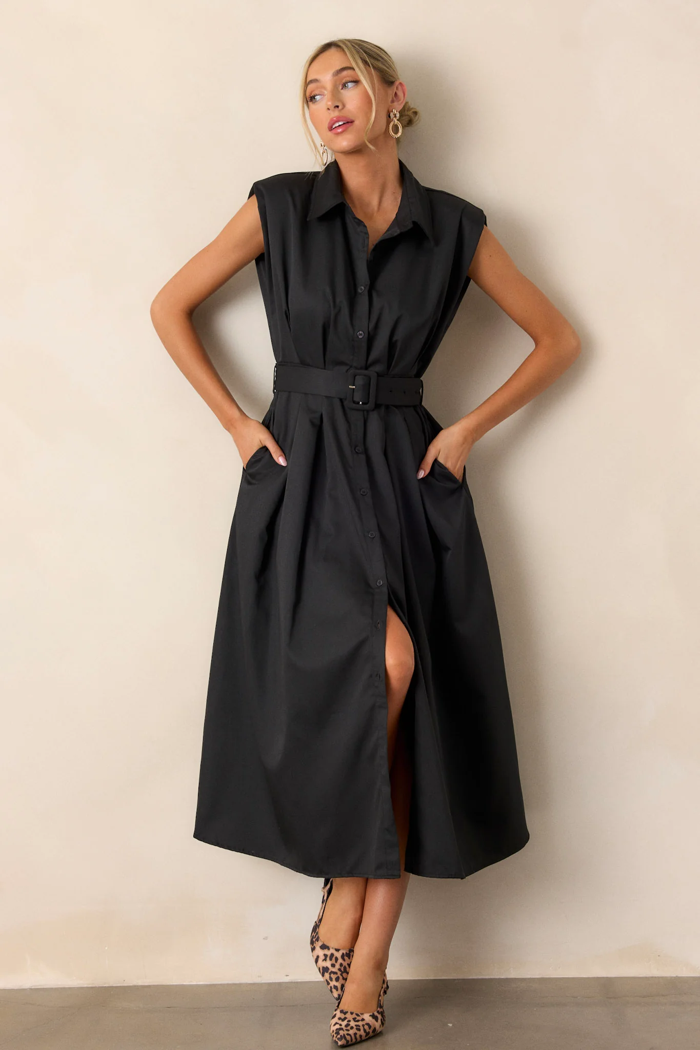 Black Belted Midi Dress
