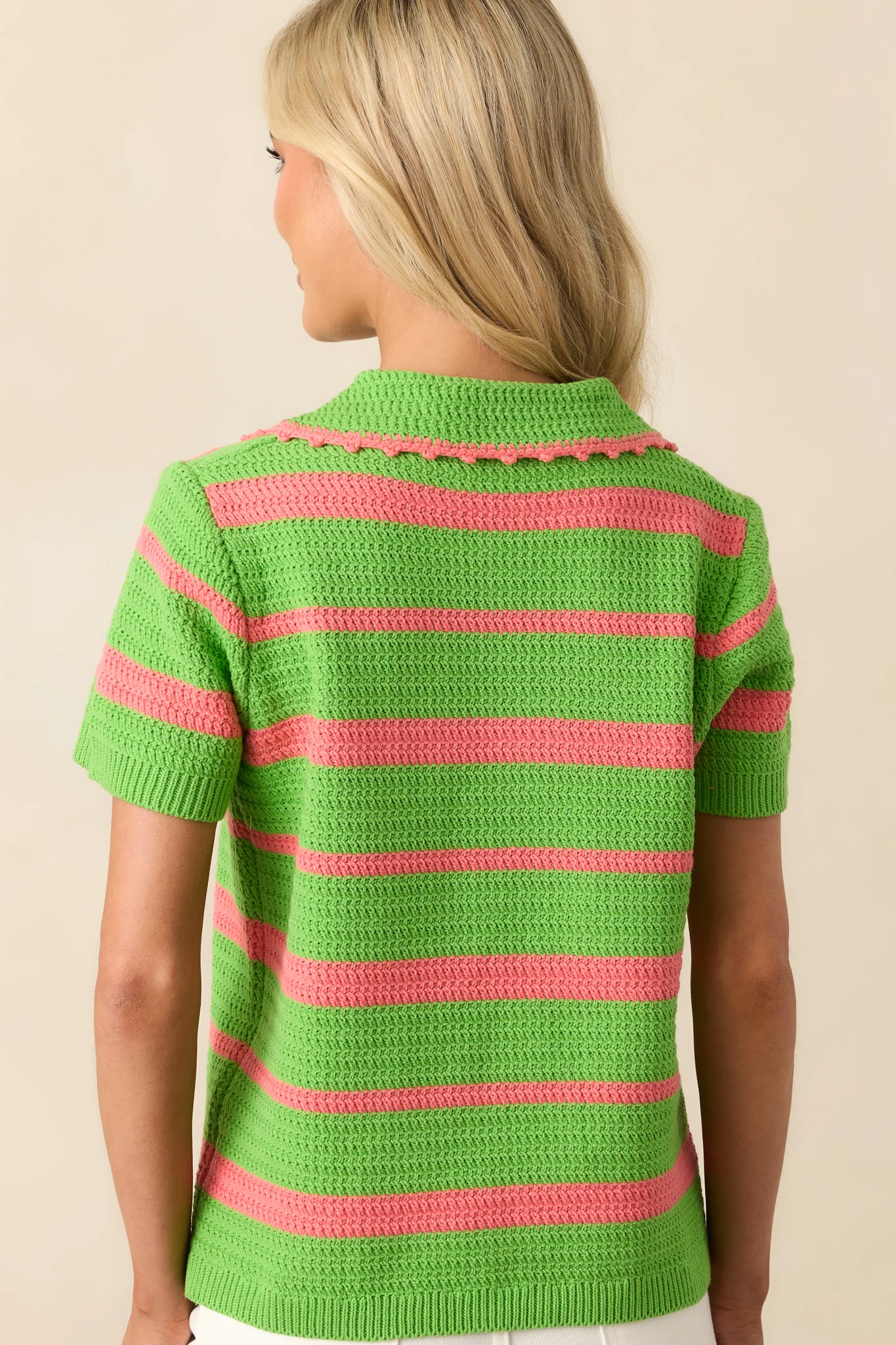 Keeping My Peace Bright Green Stripe Short Sleeve Knit Top