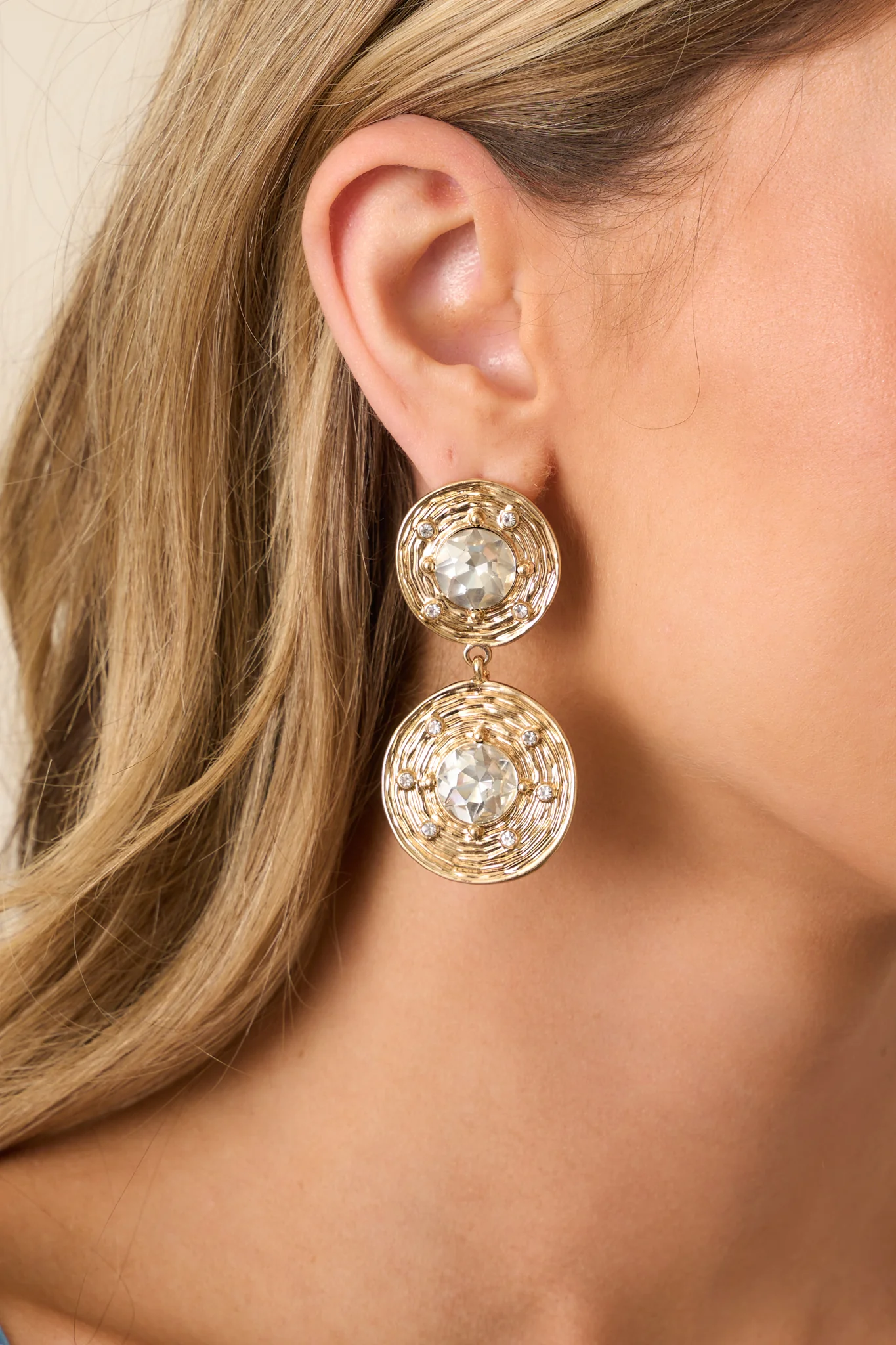 Night Out Gold & Rhinestone Drop Earrings