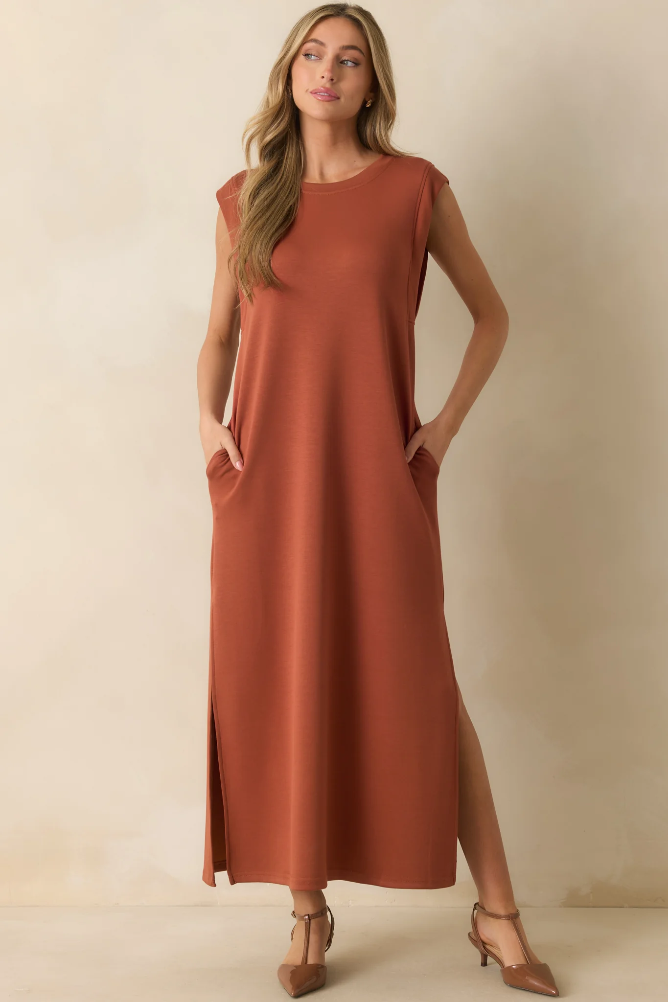 Between Now And Then Terracotta Cotton Sleeveless Maxi Dress
