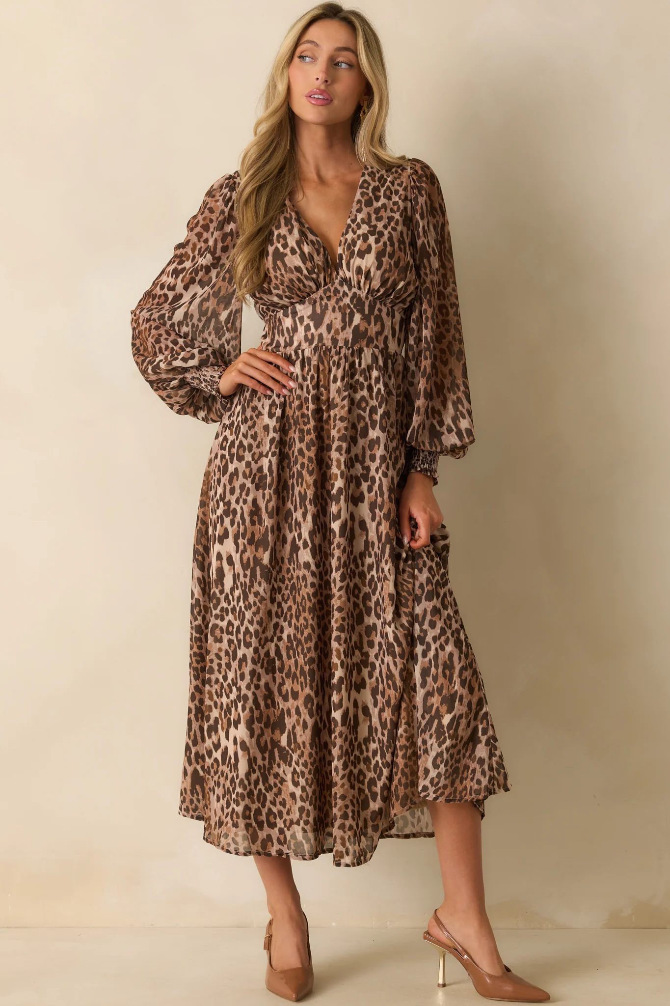 Brown Leopard Print Chiffon Maxi Dress