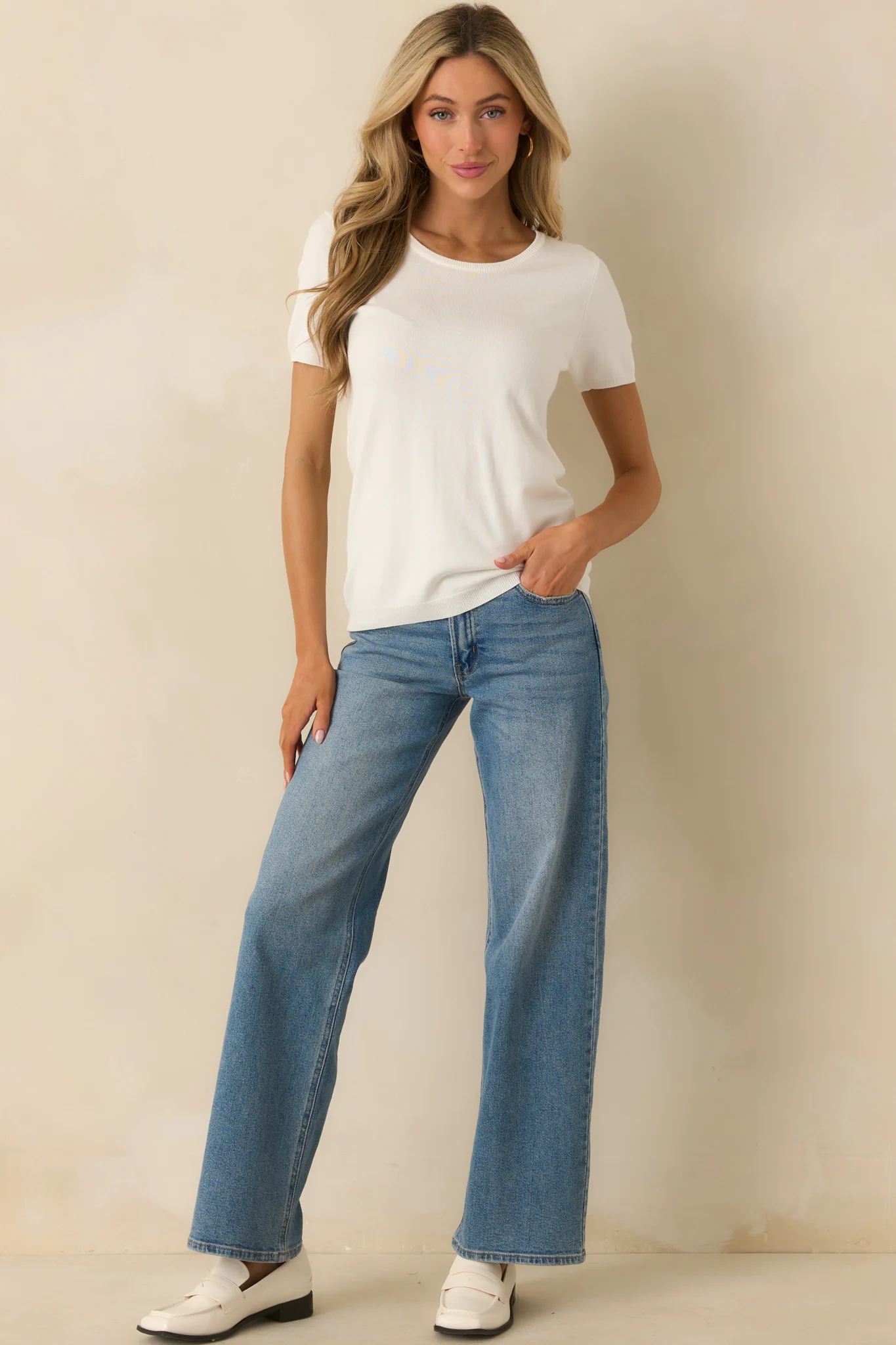 Cross Your Mind Ivory Short Sleeve Sweater Top