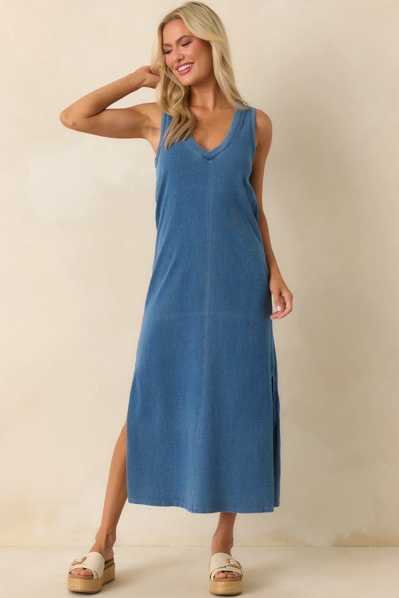 Z Supply Blue Cotton Coastline Jersey Denim Midi Dress