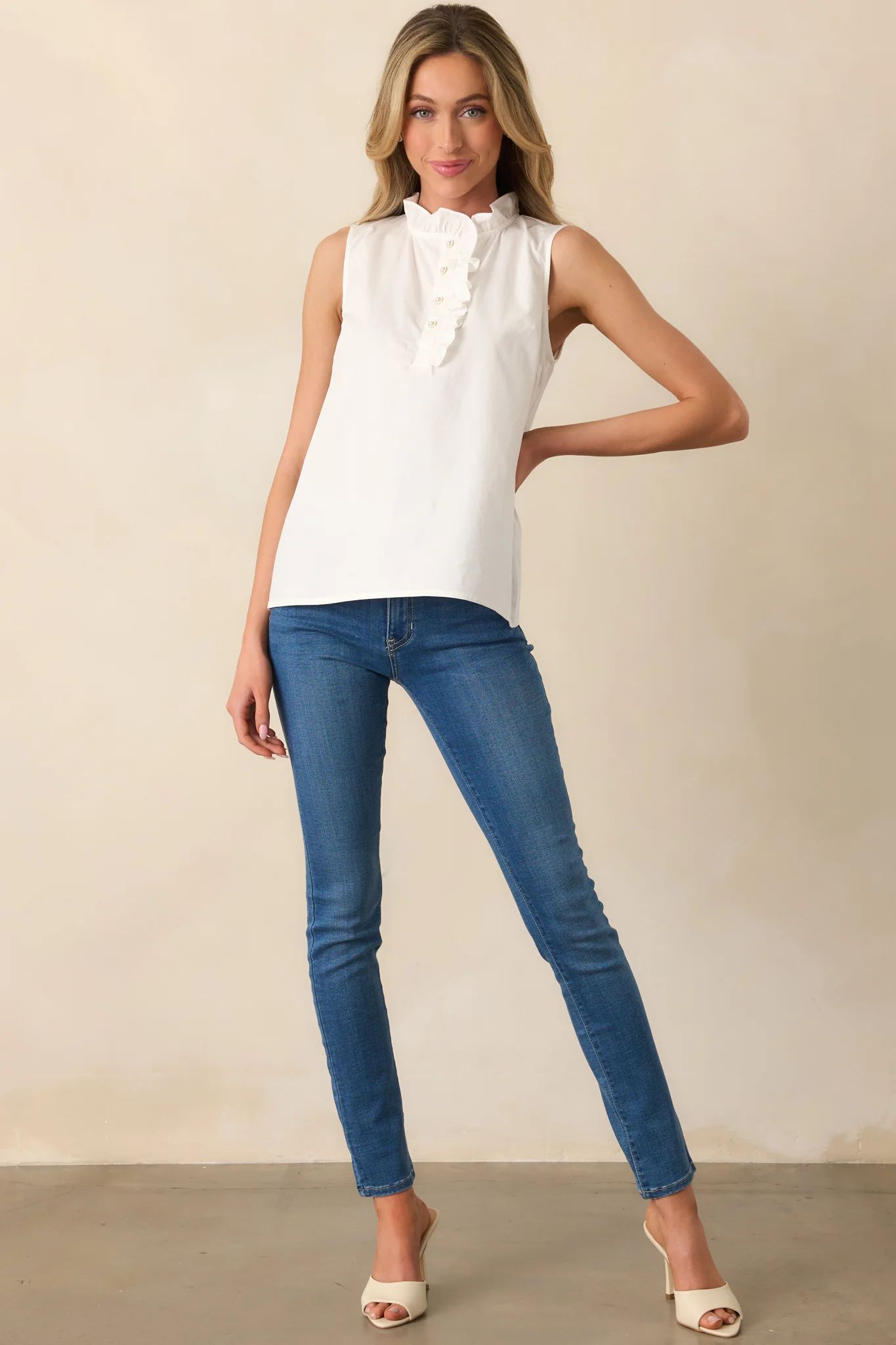 Tennyson White Sleeveless Cotton Top
