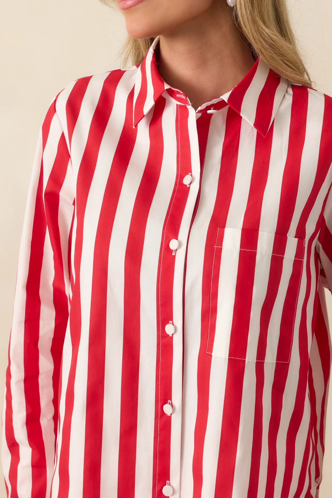 Prosperina Paula Red Stripe Cotton Button Front Top