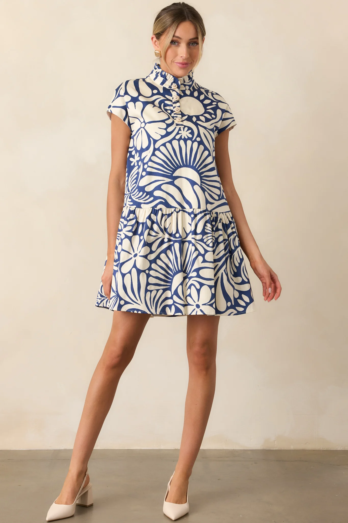 Prosperina Stella Navy Floral Print Cotton Mini Dress