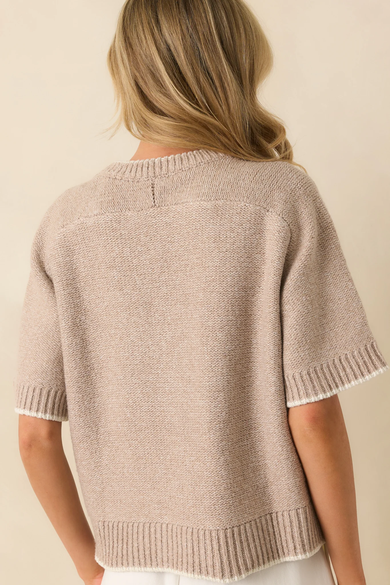 Never Looked Back Oatmeal Beige Contrast Trim Short Sleeve Sweater