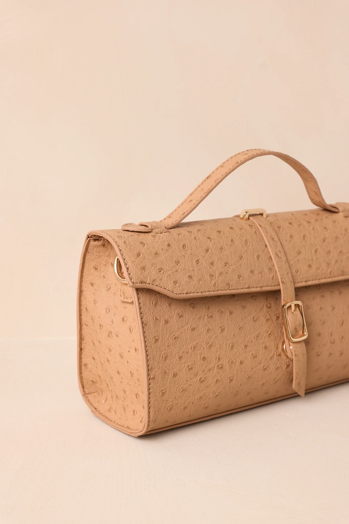 A Perfect Match Camel Ostrich Print Handbag