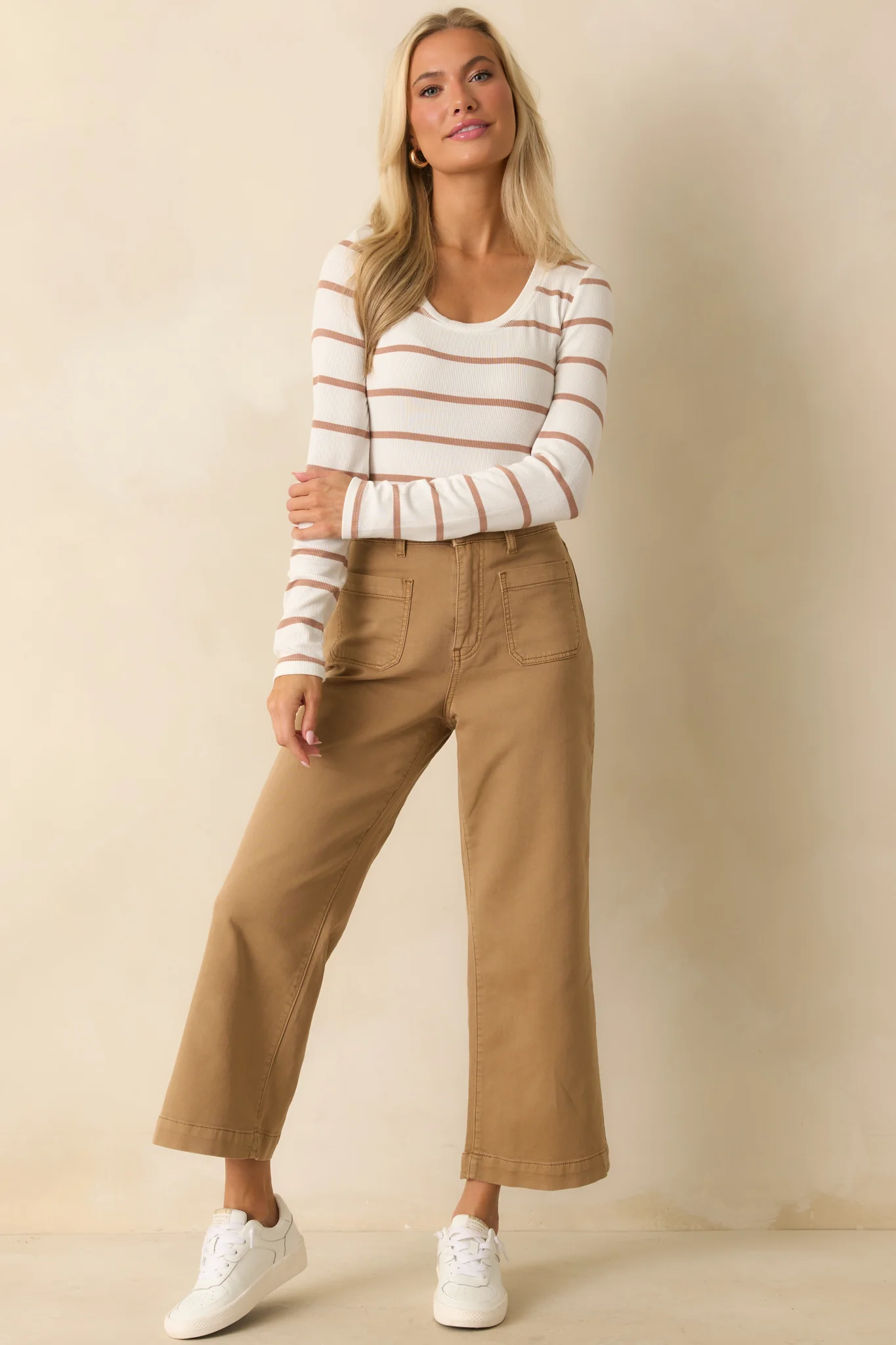 Always In Rotation Caramel Brown Stripe Long Sleeve Top