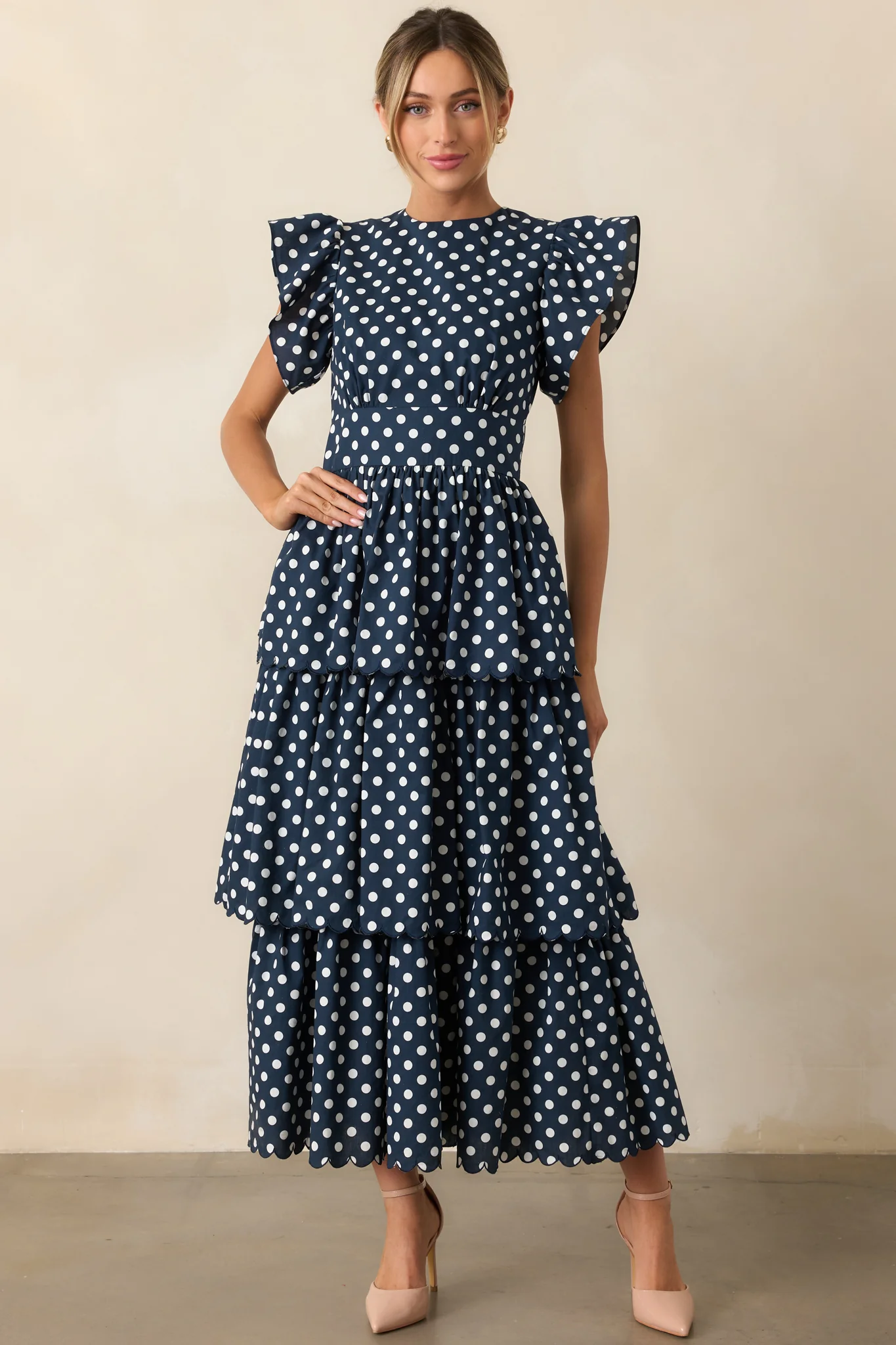Prosperina Chelsea Navy Polka Dot Cotton Maxi Dress
