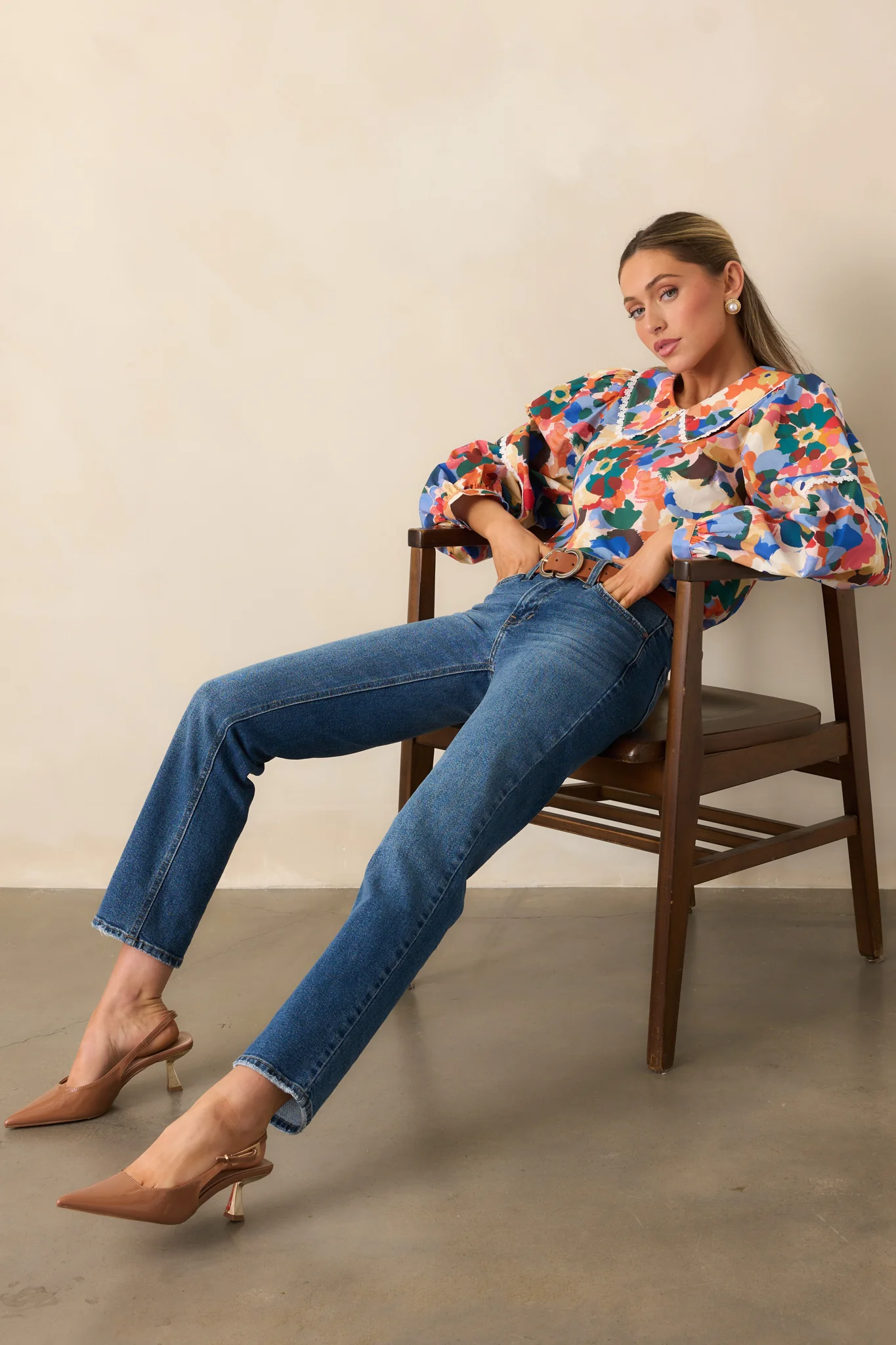 Prosperina Stowe Orange Multi Floral Print Cotton Top