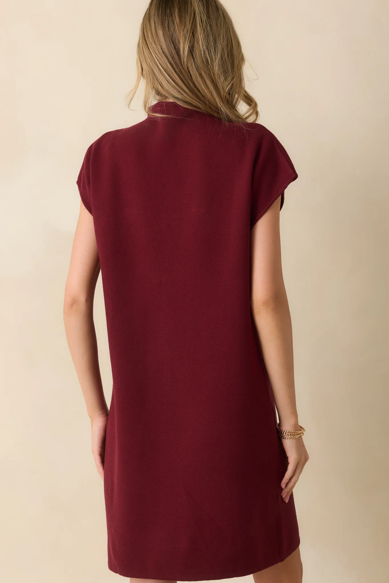 Burgundy Knit Mock Neck Mini Dress