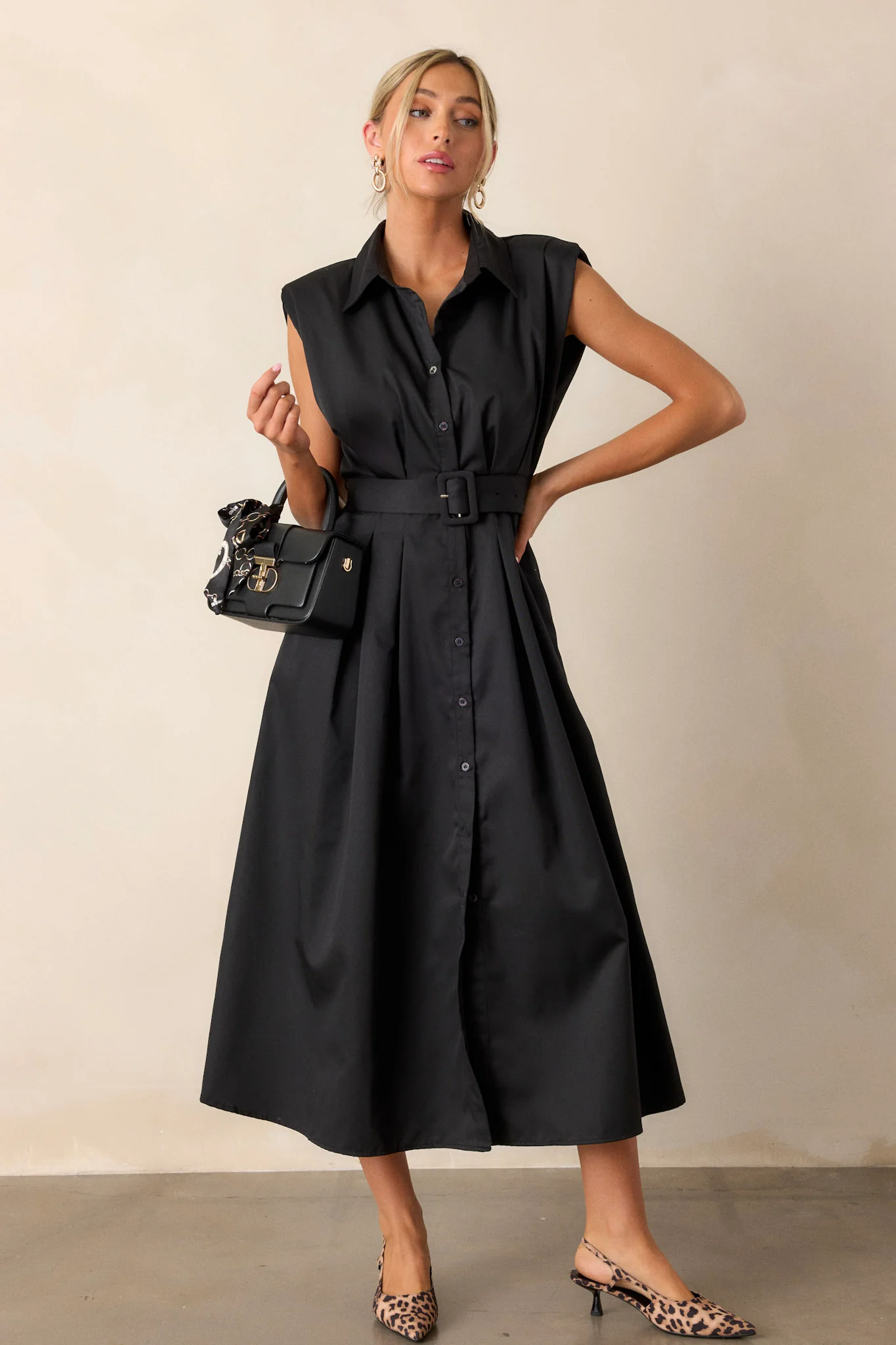 Black Belted Midi Dress