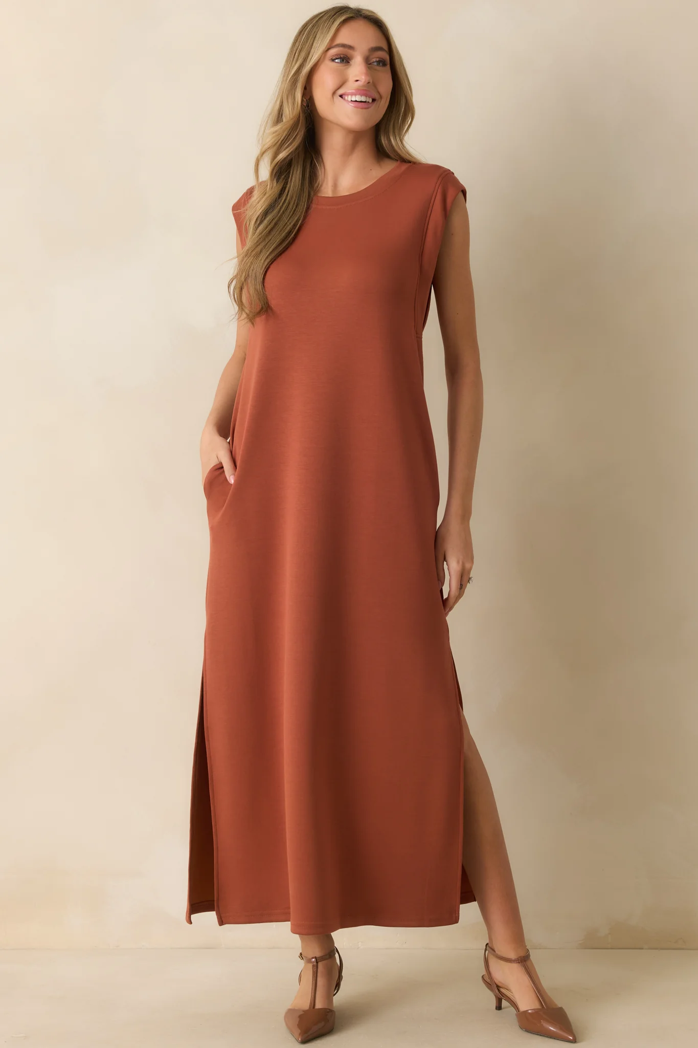 Between Now And Then Terracotta Cotton Sleeveless Maxi Dress