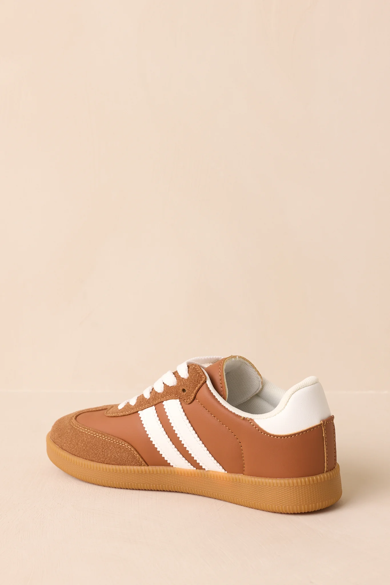 Bring The Good Vibes Caramel Brown Faux Leather Lace-Up Sneakers