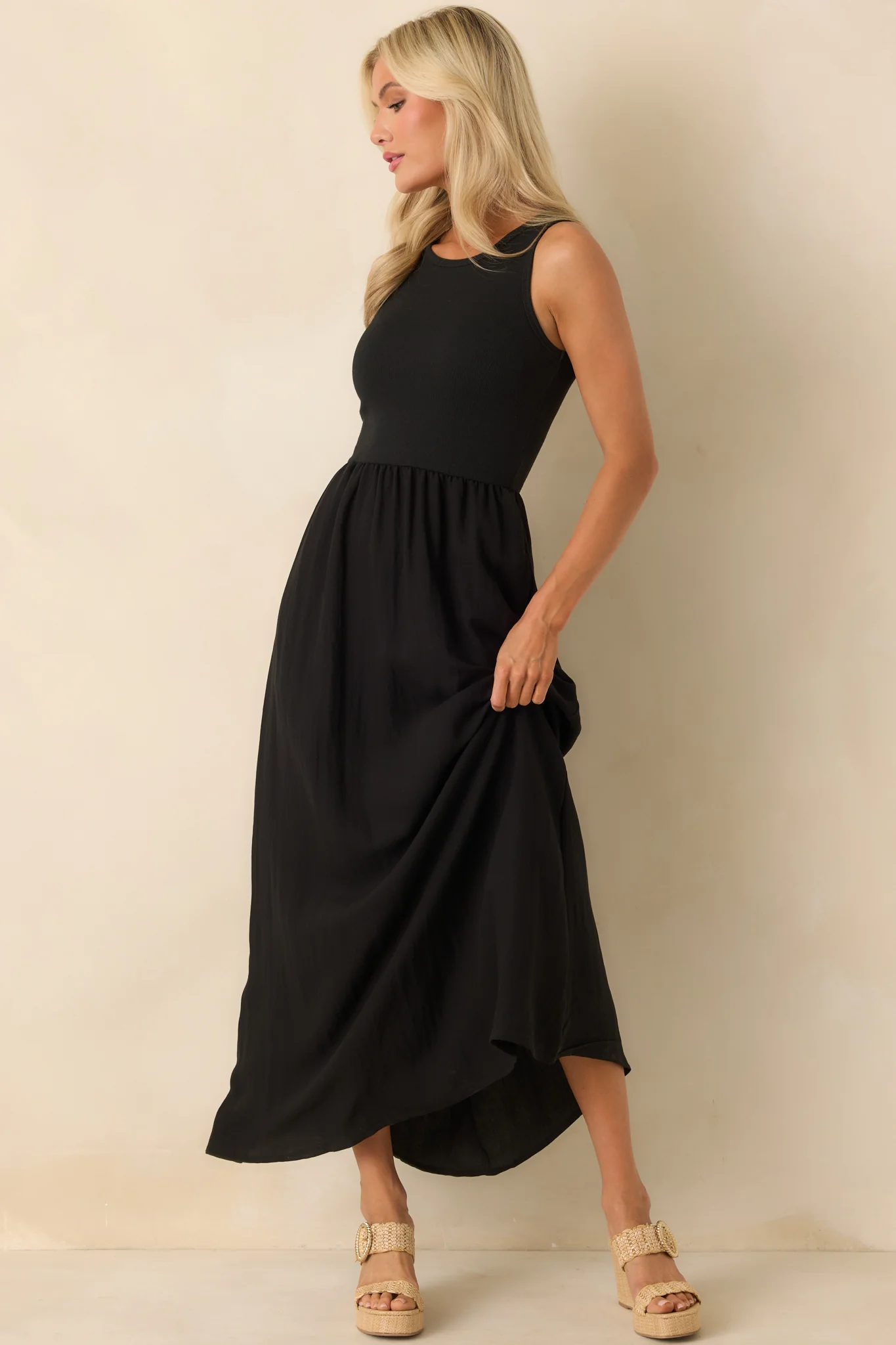 Z Supply Black Charlotte Rib Midi Dress