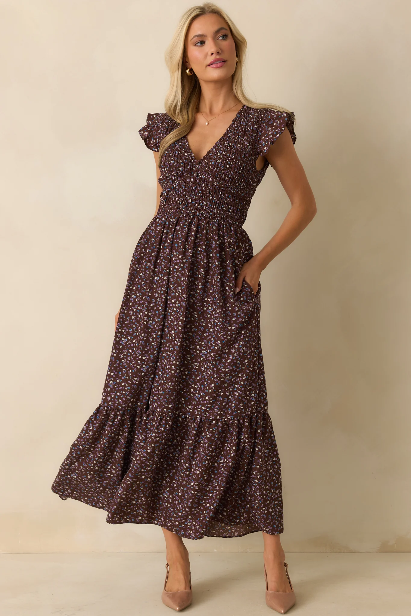 To Be Expected Chocolate Brown Multi Floral Print Maxi Dress