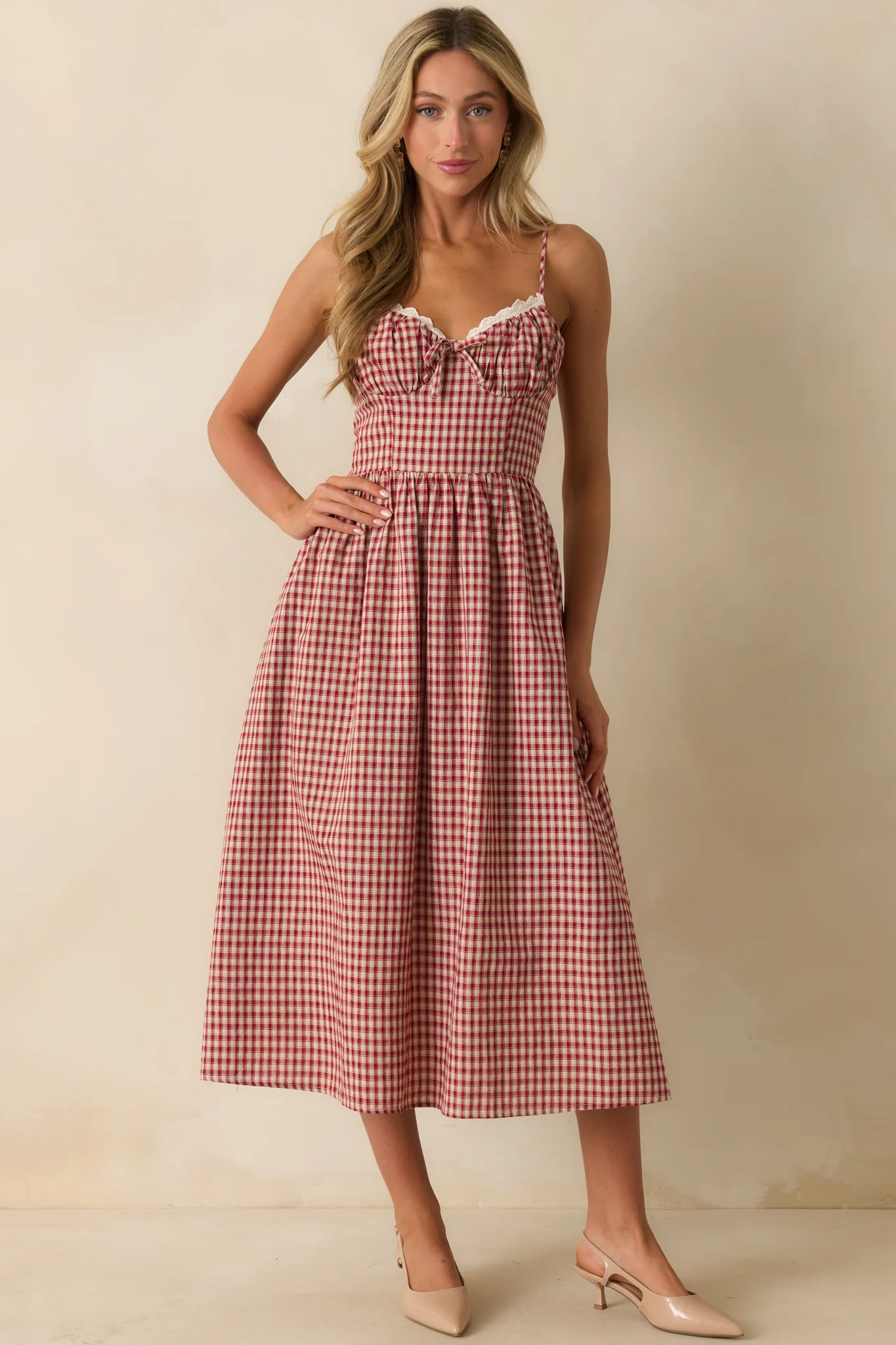 Everything She Does Red Gingham Sleeveless Midi Dress