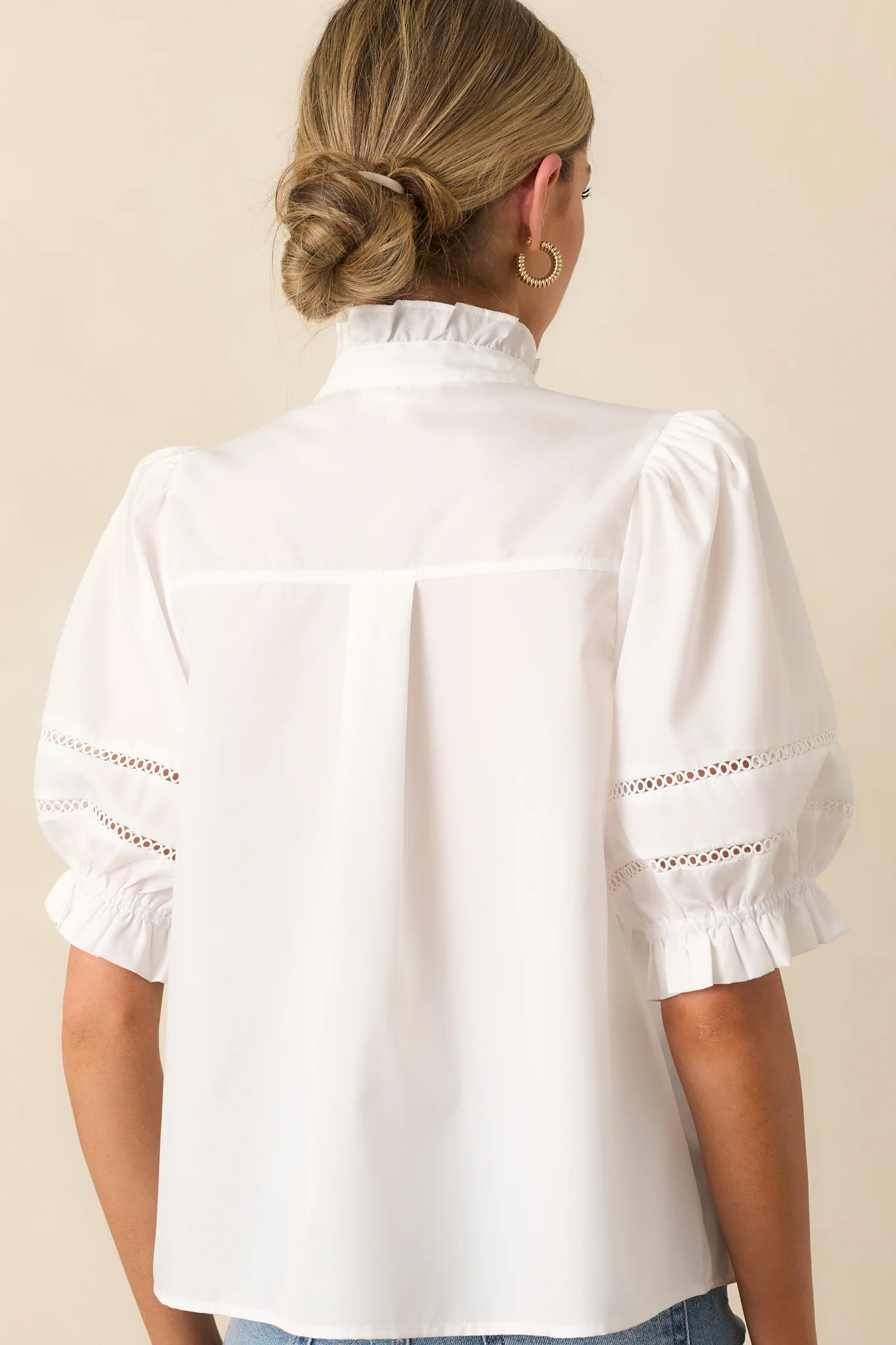 Taking The Scenic Route Ivory Eyelet Ruffle Half Sleeve Top