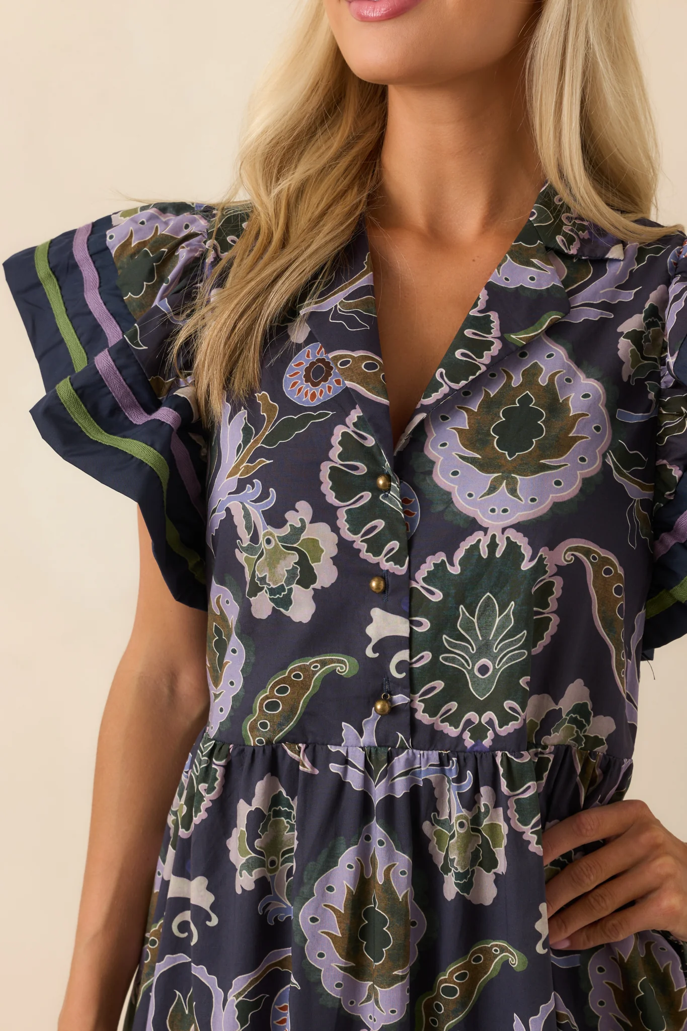 Still Thinking About Her Navy Multi Print Cotton Midi Dress