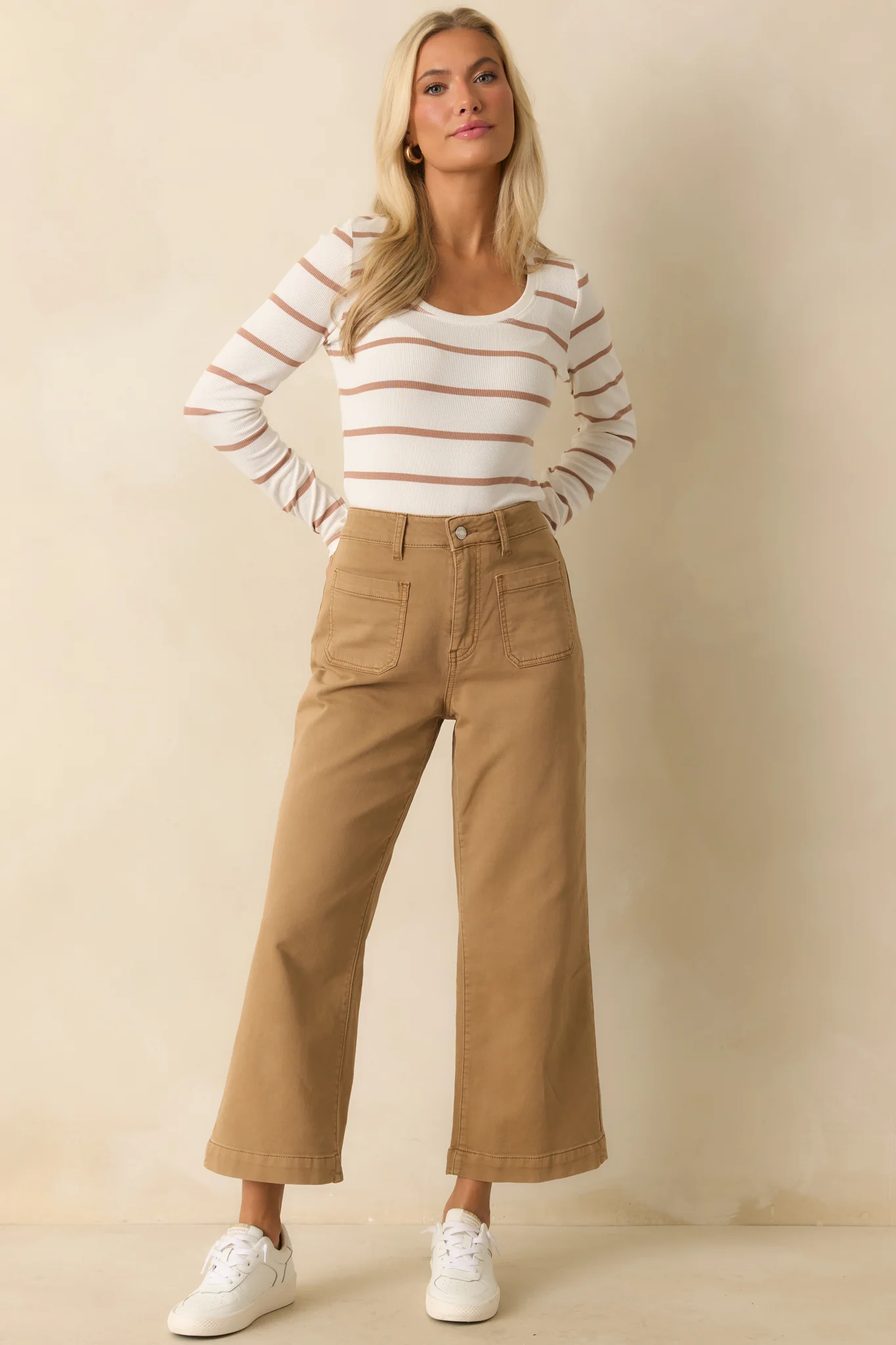 Always In Rotation Caramel Brown Stripe Long Sleeve Top