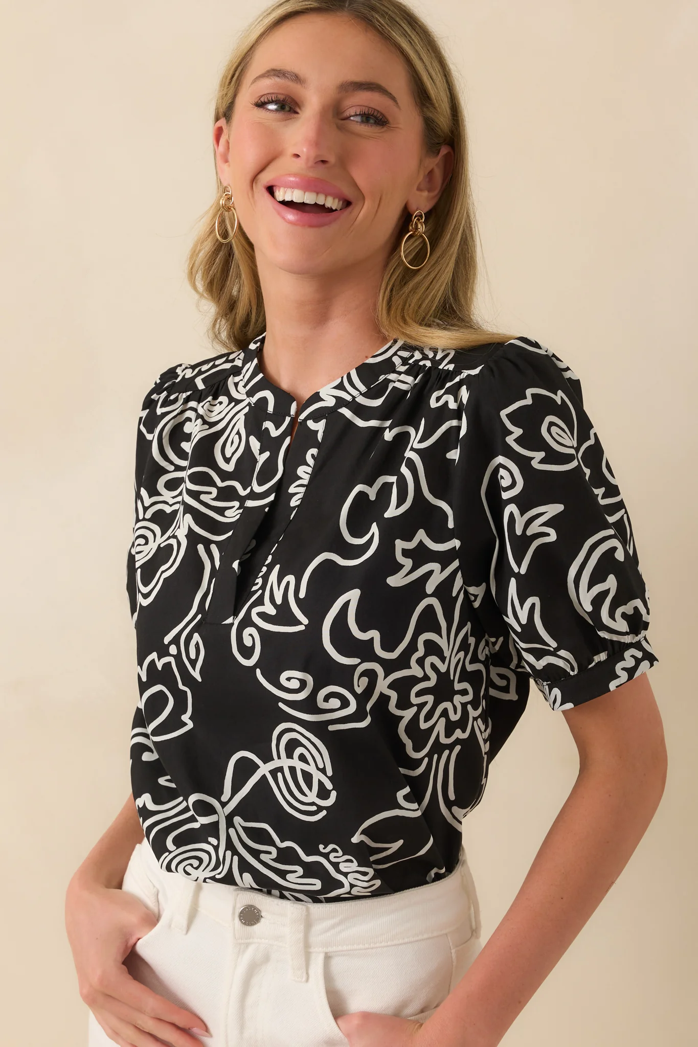 Nothing Missing Black Floral Print Cotton Puff Sleeve Top