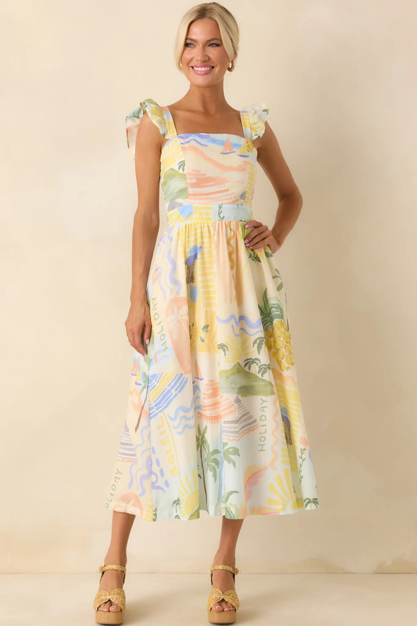 Prosperina Nicola Multi Print Cotton Midi Dress