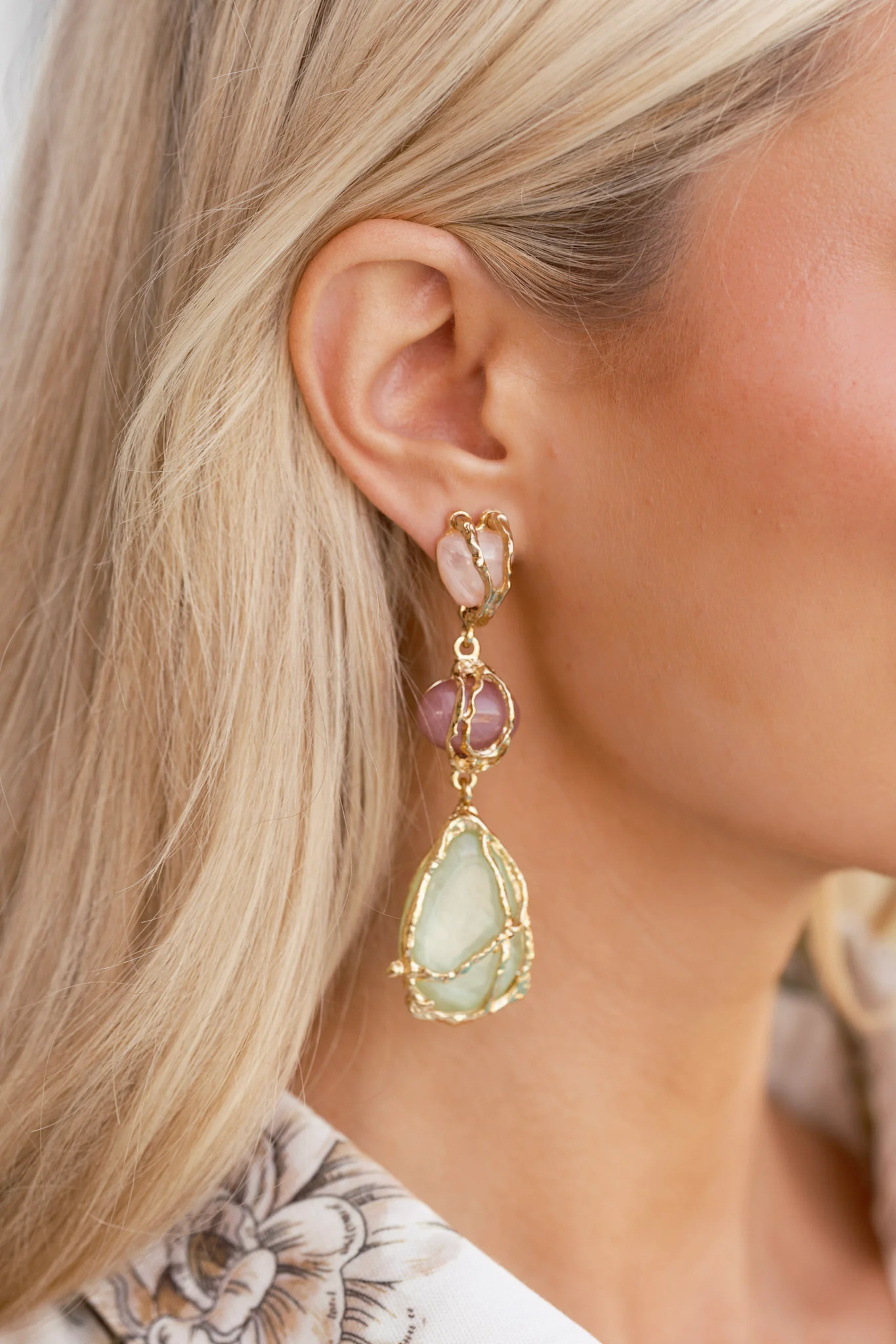 Make My Own Rules Green Multi Stone Sculptural Drop Earrings