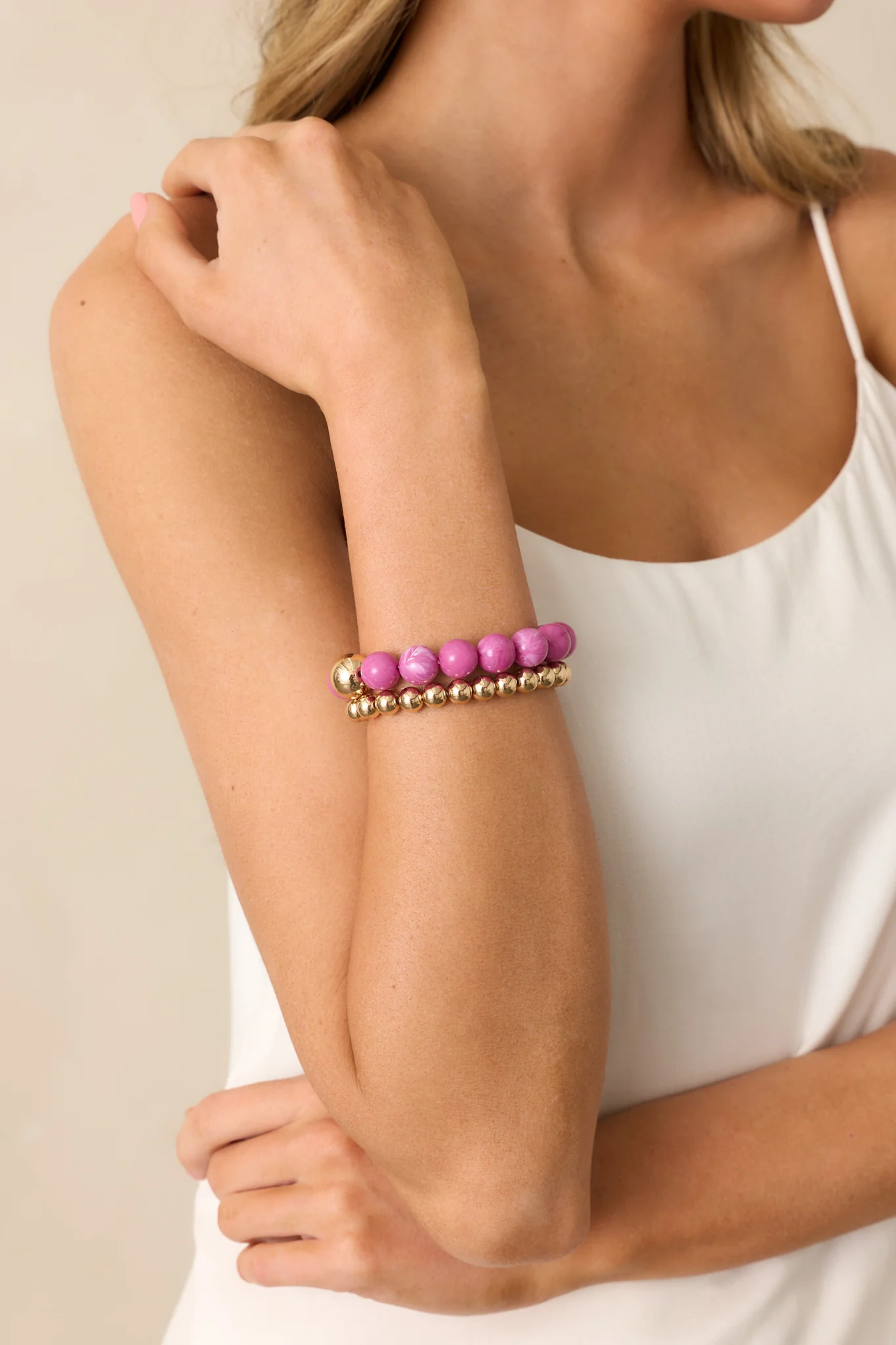 Taking The High Road Gold Purple Beaded Bracelet Set