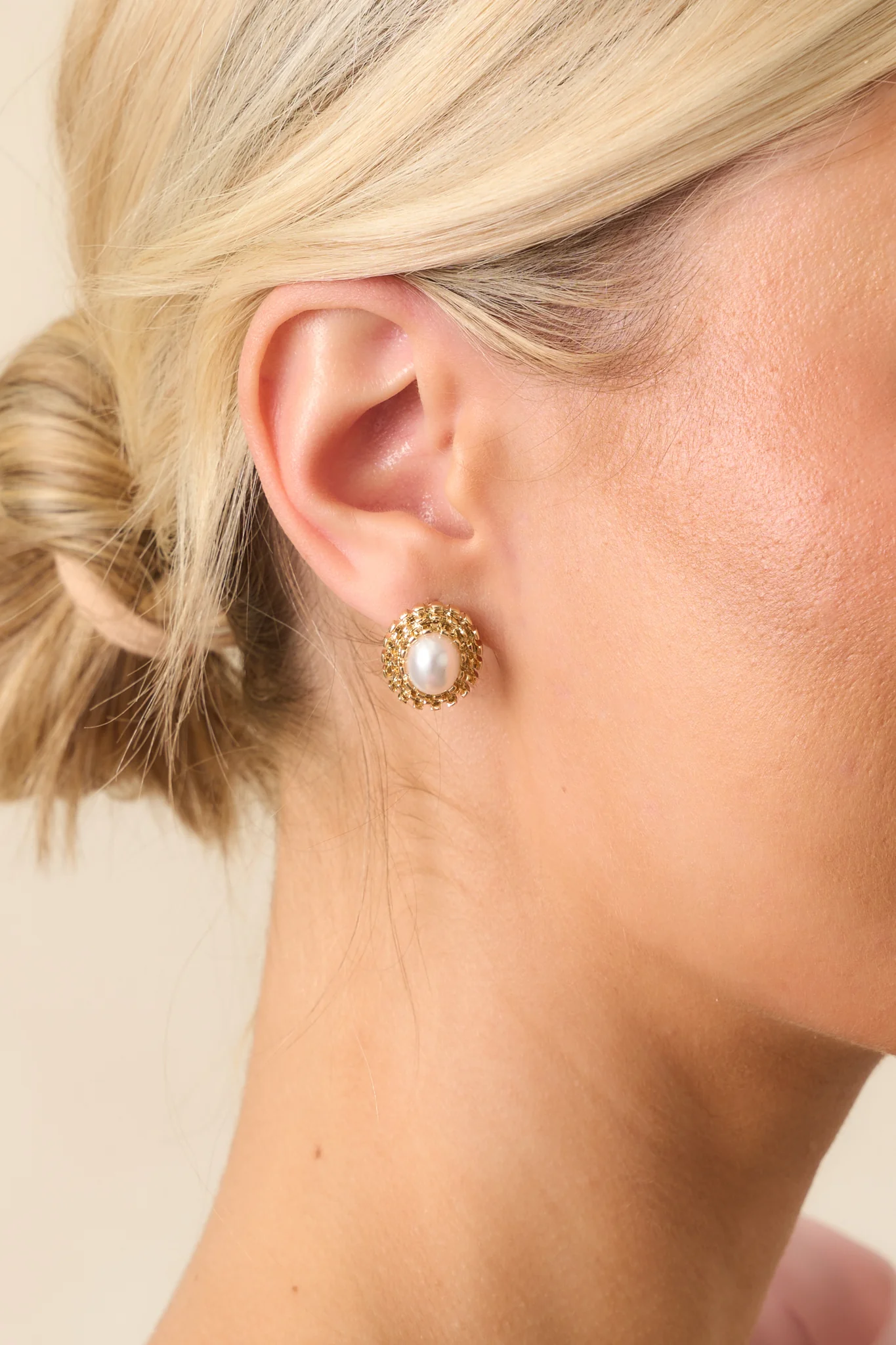 Lovely As Ever Ivory Pearl Gold Oval Halo Earrings