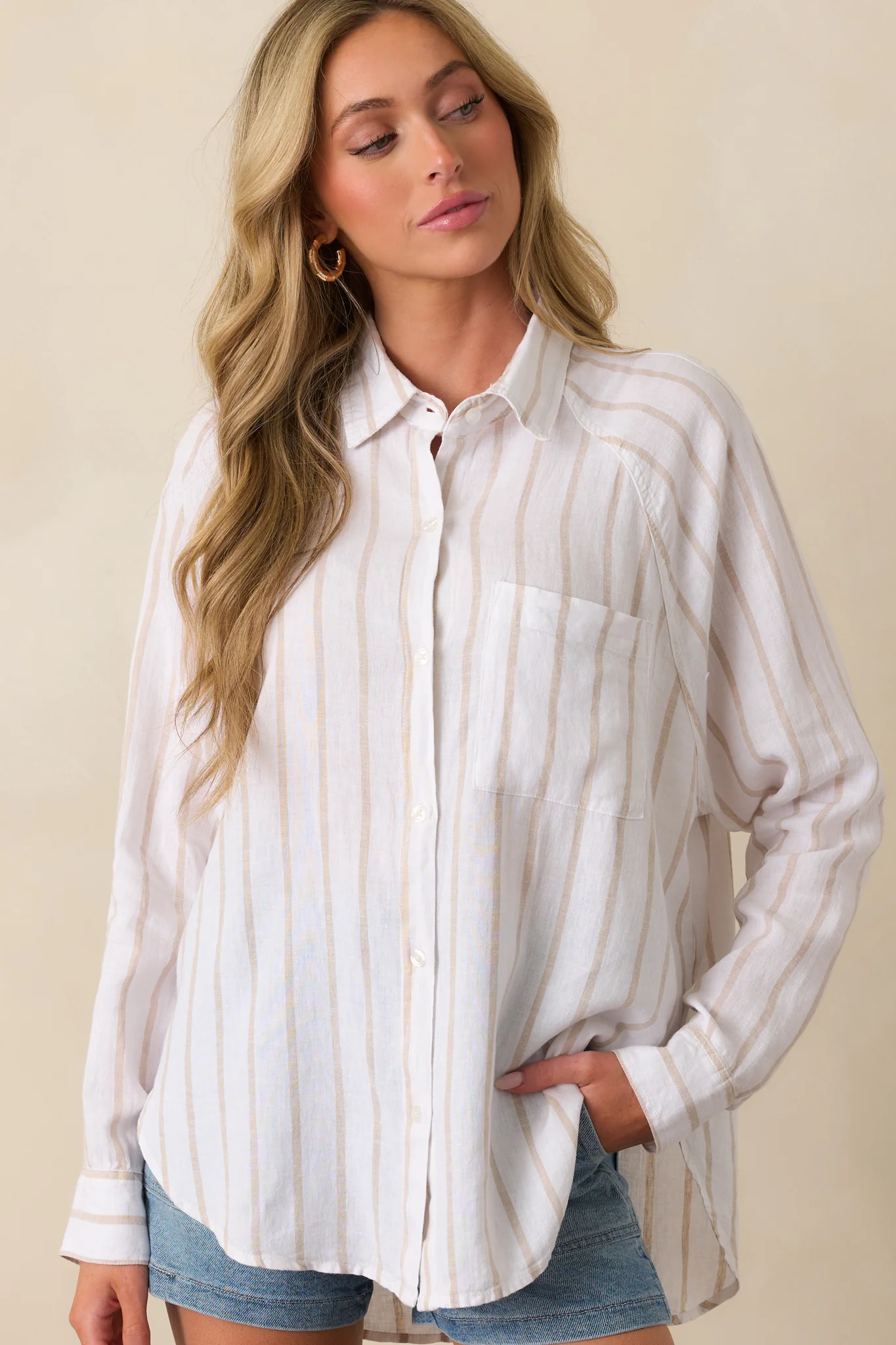 Z Supply Beige Perfect Linen Stripe Top
