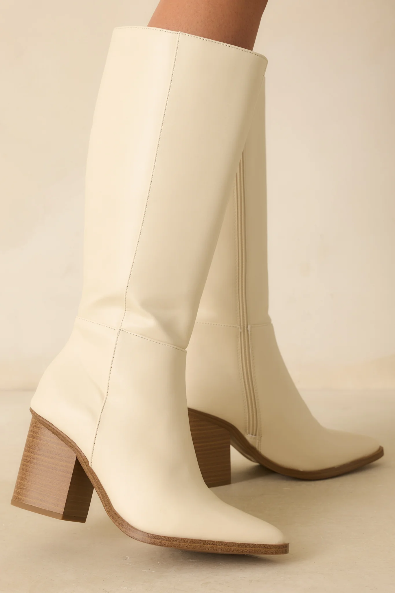 Ivory Faux Leather Knee High Boots