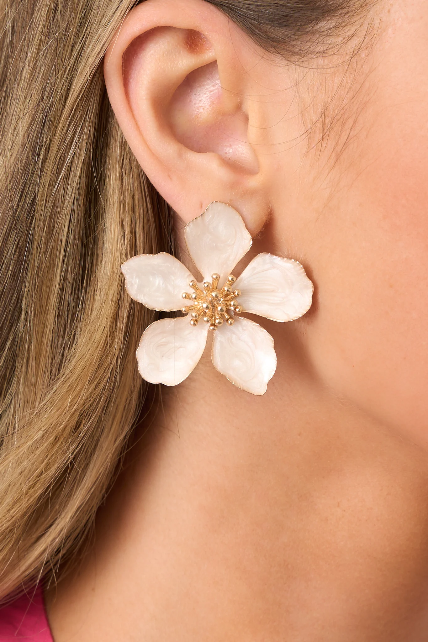 Rooftop Garden Ivory Pearlescent Flower Earrings