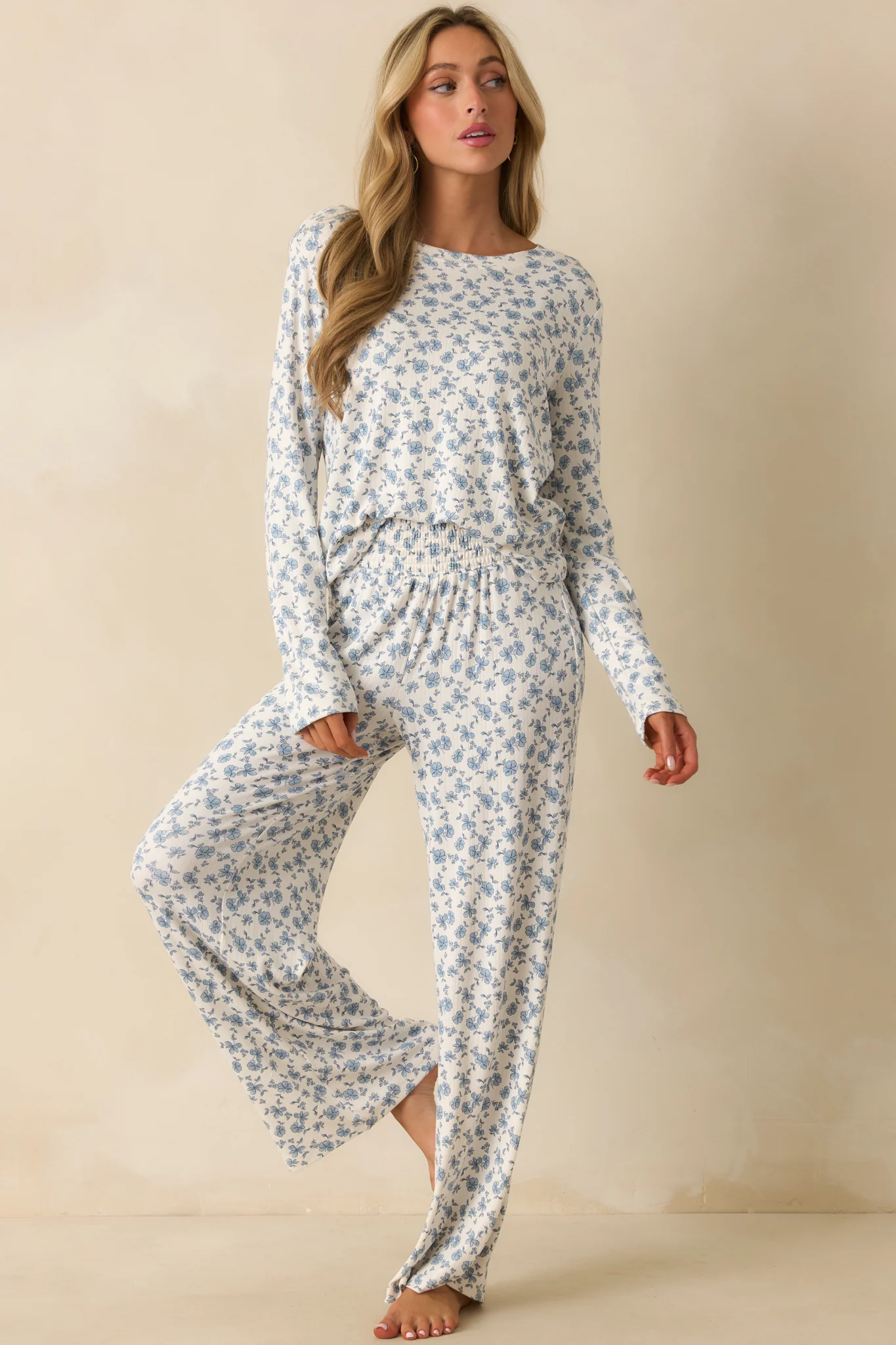 Z Supply Blue Home Town Ditsy Floral Long Sleeve Top