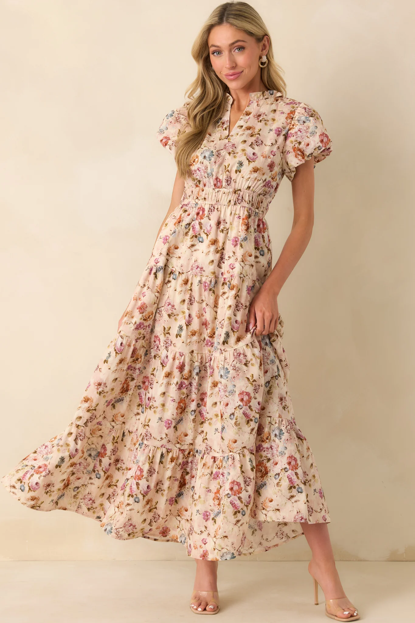 It's All Her Own Light Pink Multi Floral Print Cotton Maxi Dress
