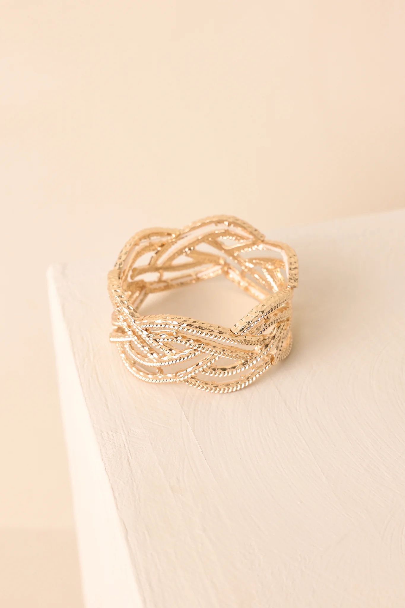 Feeling Just Right Gold Textured Braided Bracelet