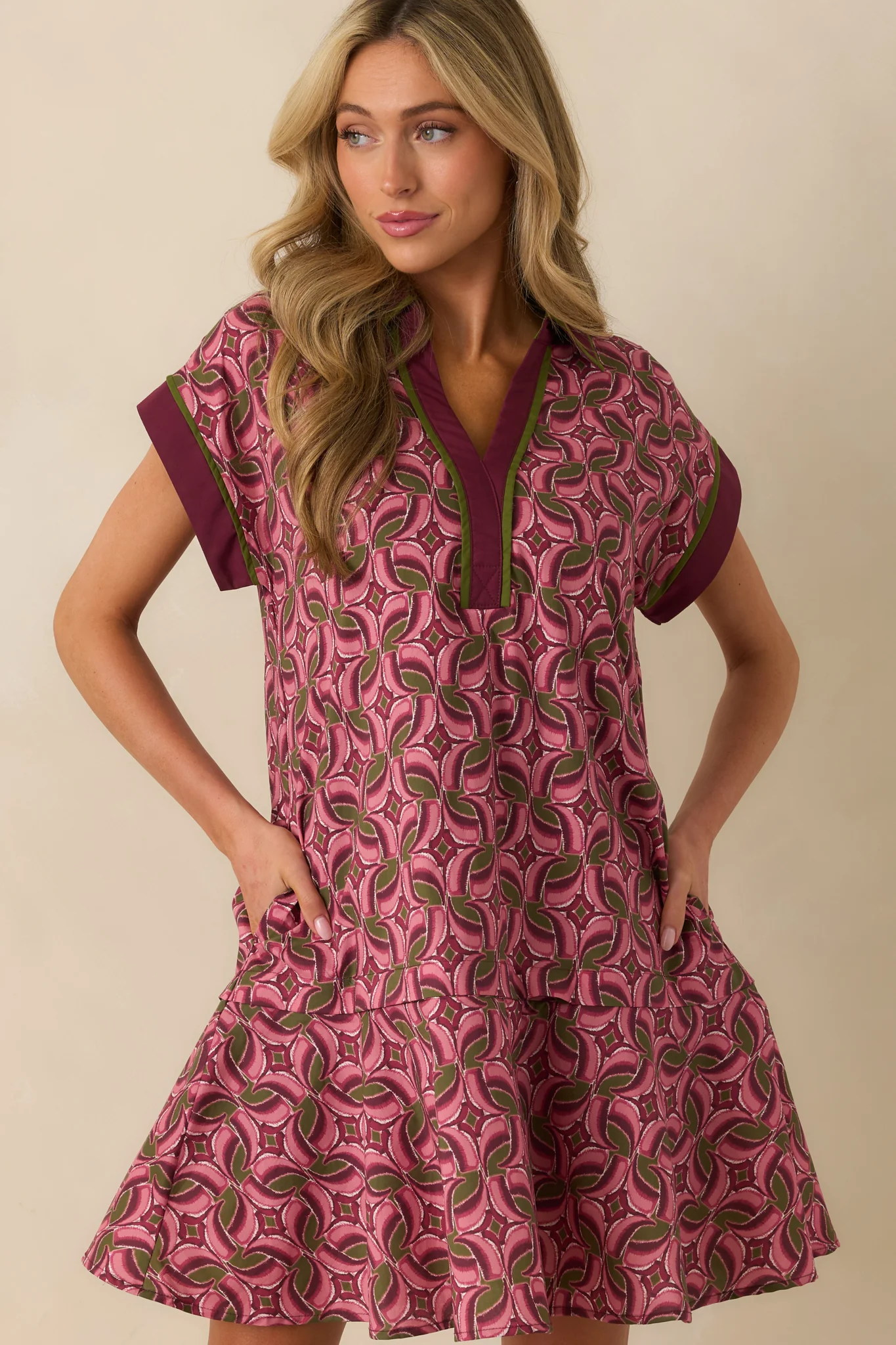 Always Knew It Light Mauve Geometric Print Cotton Mini Dress