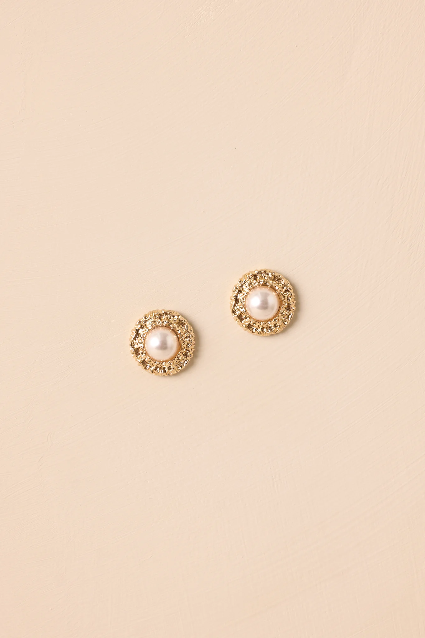 It's The Right Time Gold Textured Ivory Pearl Earrings