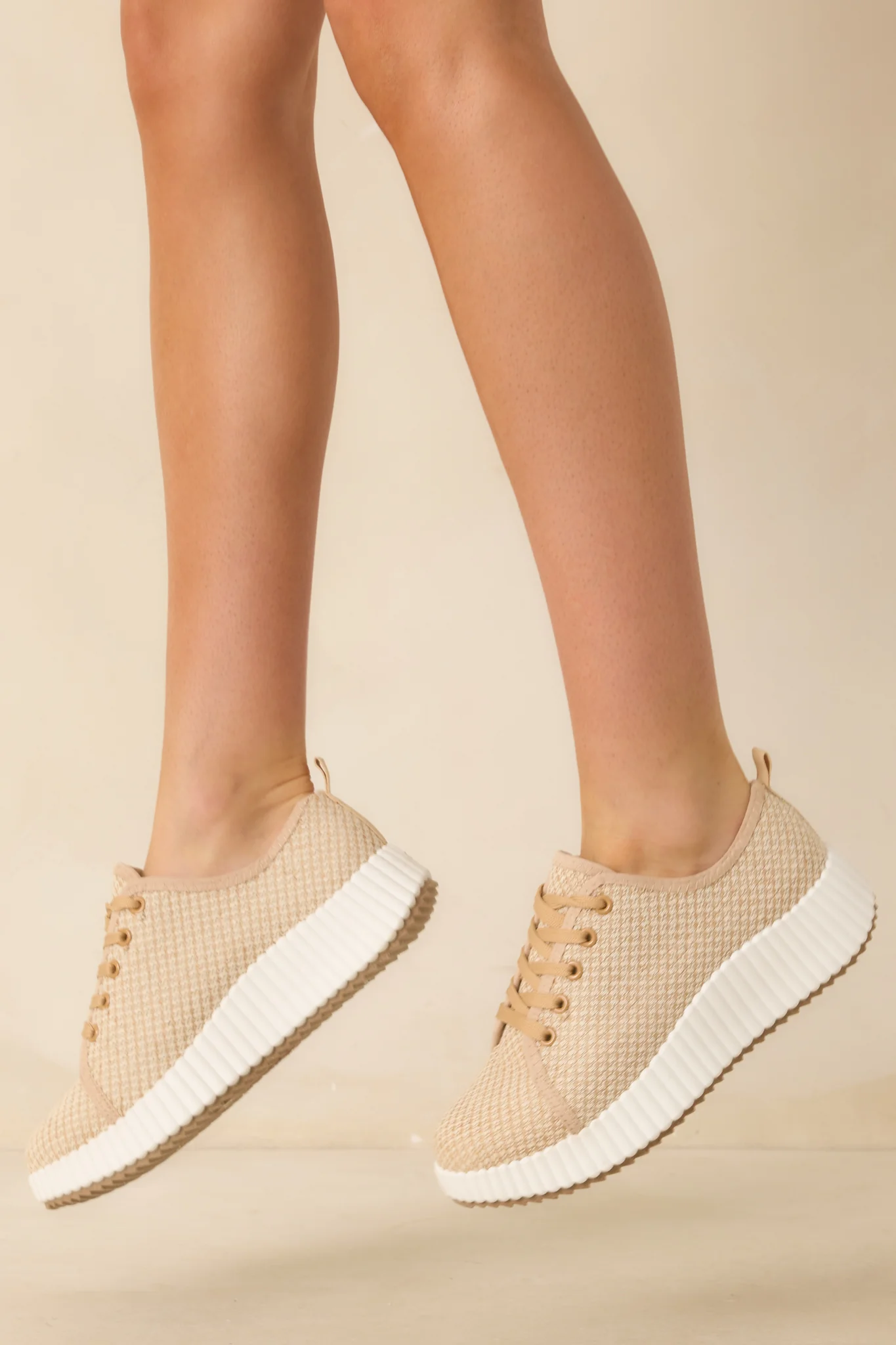 Life In The Fast Lane Tan Woven Platform Sneakers