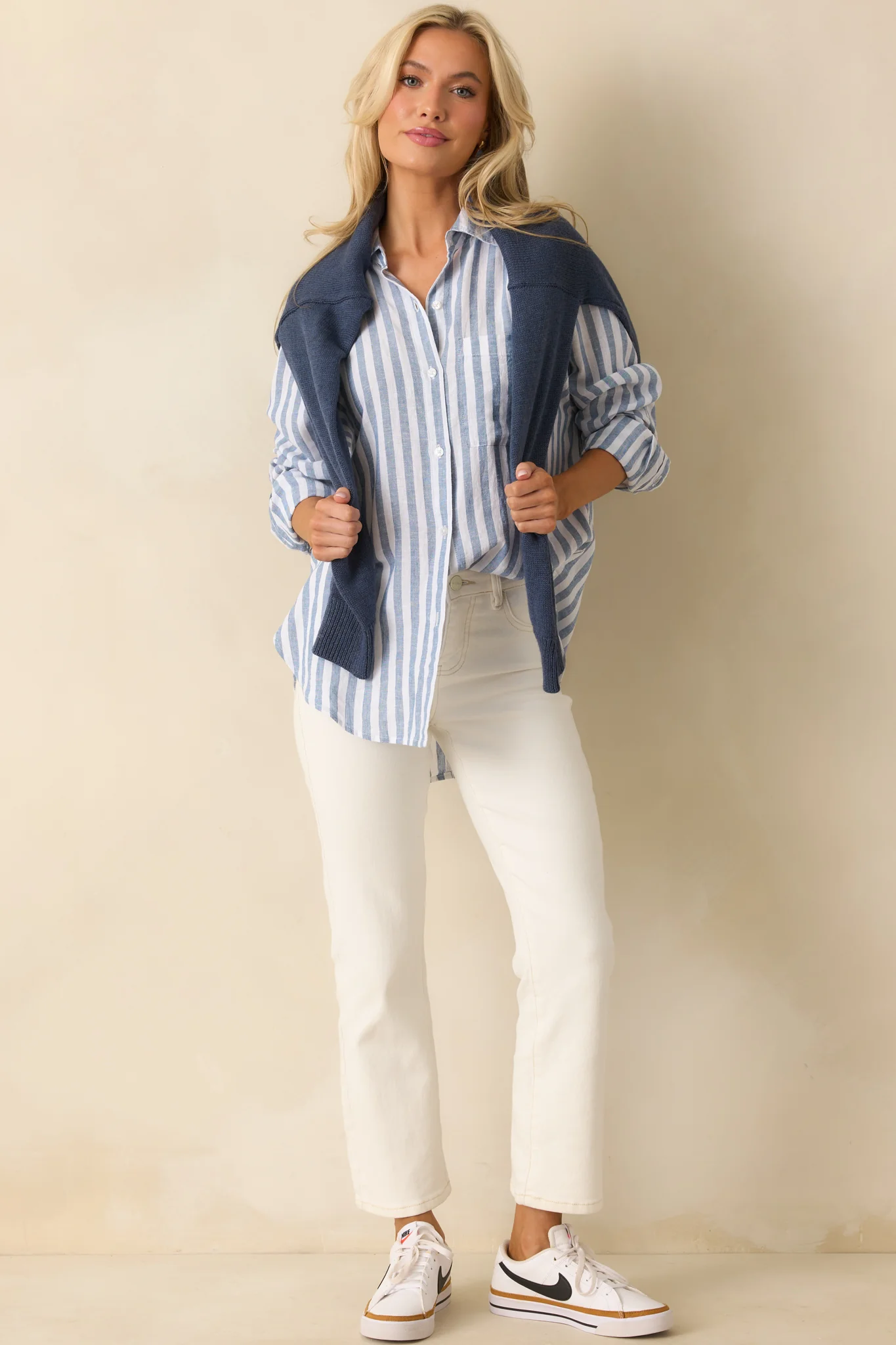 Z Supply Blue Perfect Linen Striped Top
