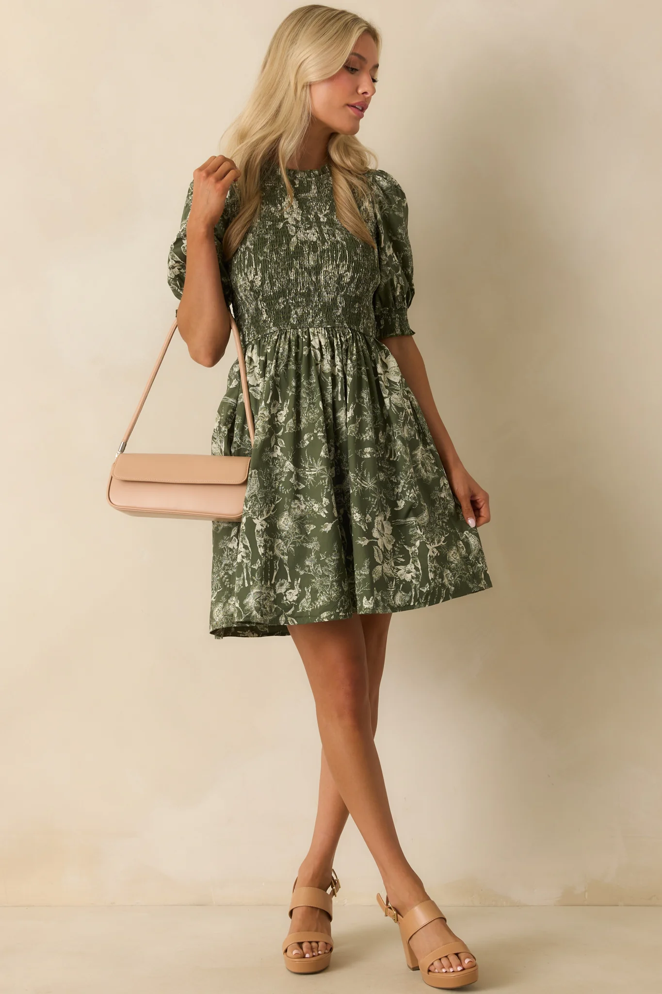 Kind Of Her Thing Green Multi Print Toile Cotton Mini Dress