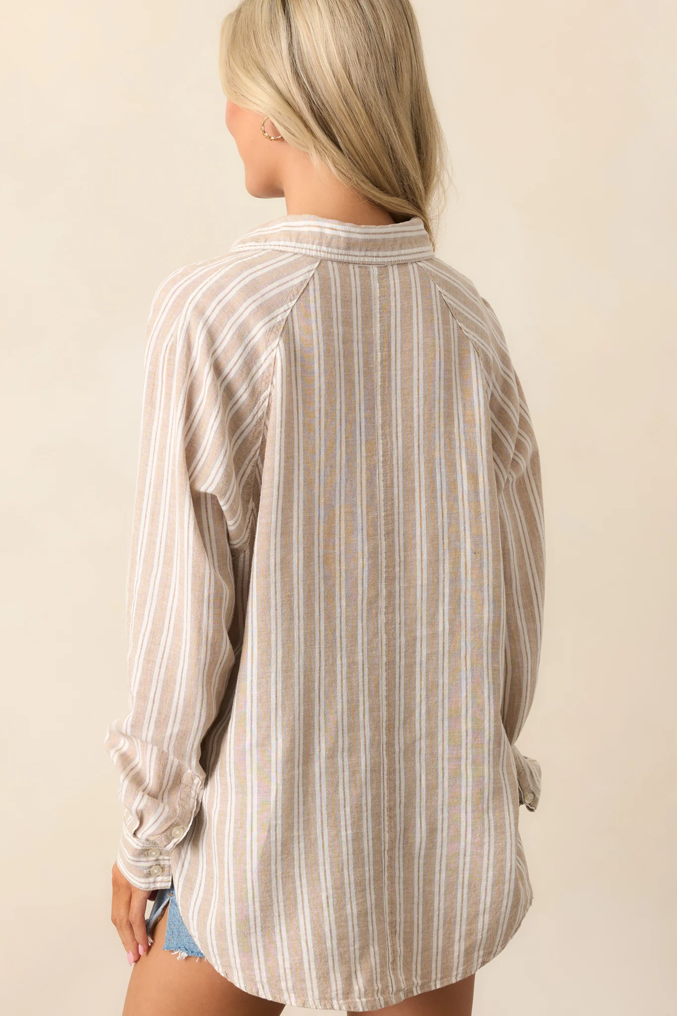 Z Supply Pebble Moon Taupe Perfect Linen Stripe Top