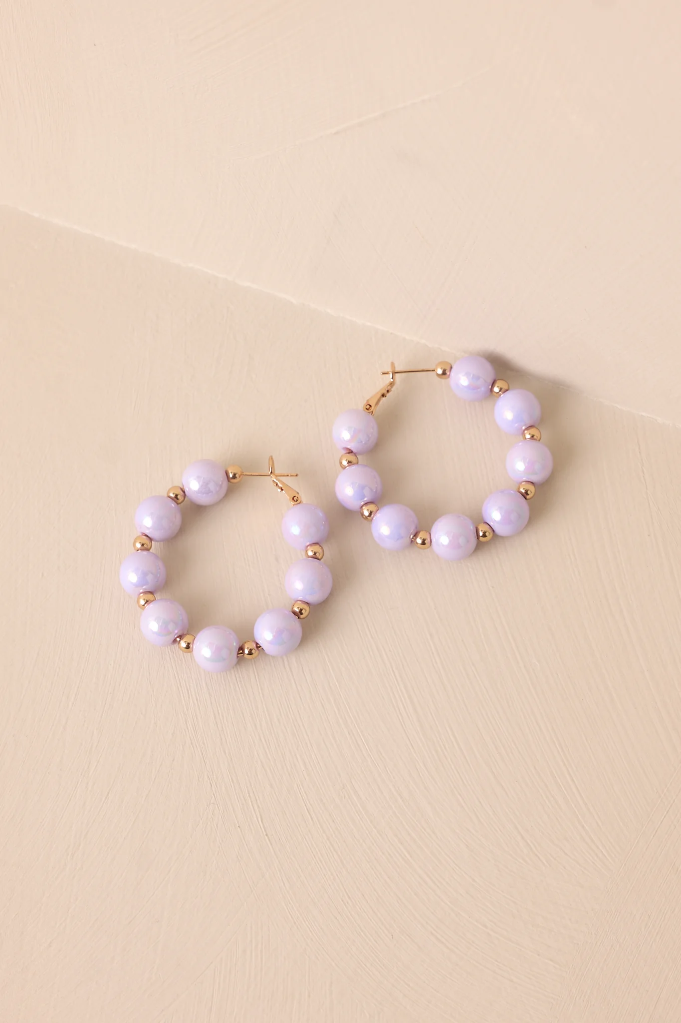 This Is My Moment Lavender Pearlescent Bead Hoop Earrings