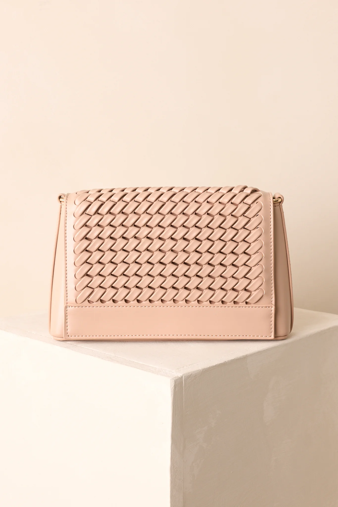 A Little Off Track Beige Woven Faux Leather Handbag
