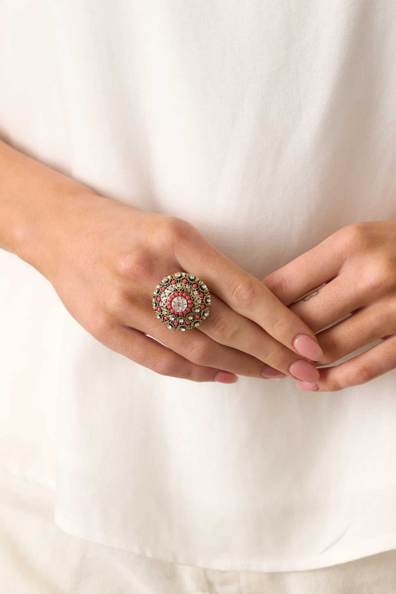 Where Life Takes You Coral Geometric Cocktail Stretch Ring