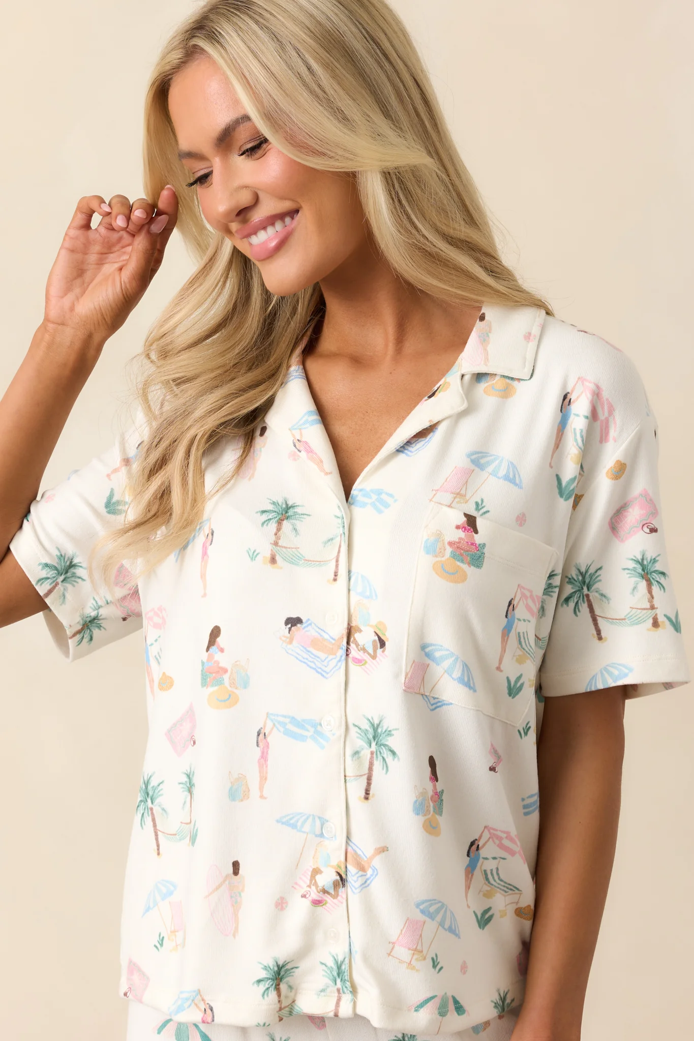 Z Supply Ivory Bone Beach Days Pajama Top